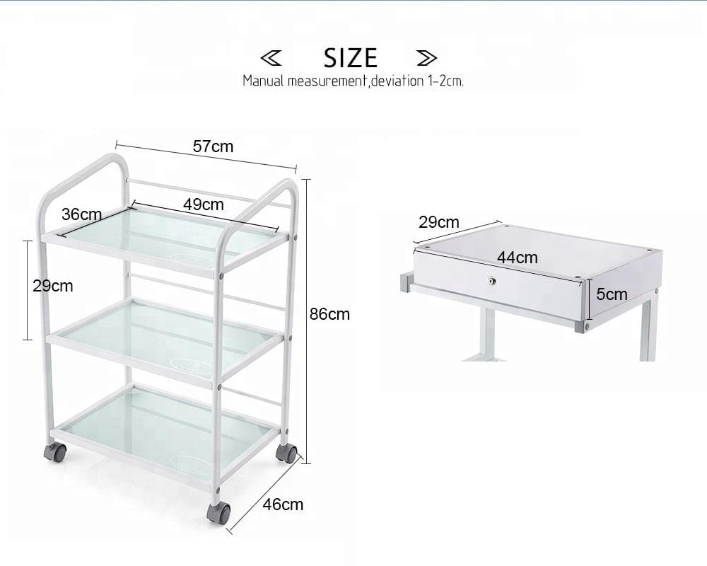 3 Tier Portable Salon Trolley BA6039 - Lightweight Rolling Beauty Cart for Hair, Nail & Makeup Tools - Perfect for Home Salons, Mobile Stylists & Spa Professionals