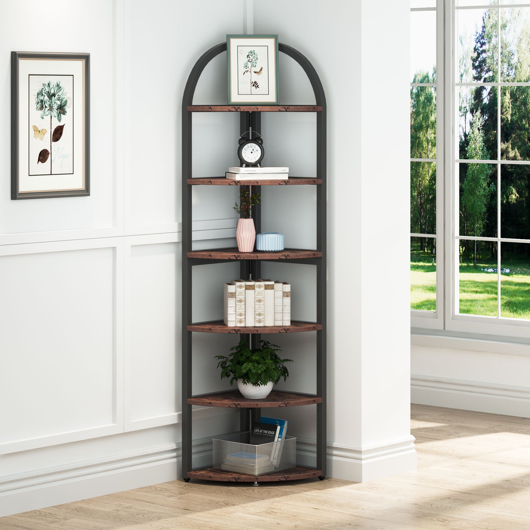 6 Tier Corner Shelf, 71 Inch Tall Corner Bookshelf for Small Spaces - Perfect for Living Room, Bedroom, Office Storage & Organization
