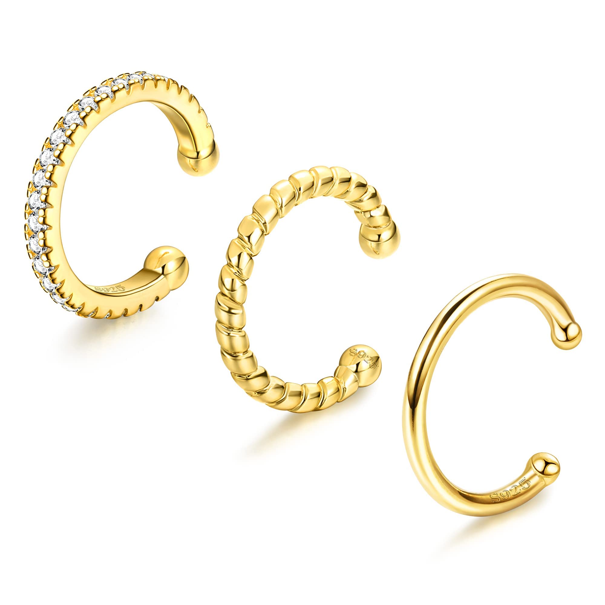 925 Sterling Silver Non-Piercing Ear Cuffs - Hypoallergenic Cartilage Earrings for Women | Fake Helix & Conch Cuff Jewelry | Perfect for Sensitive Ears & Everyday Wear