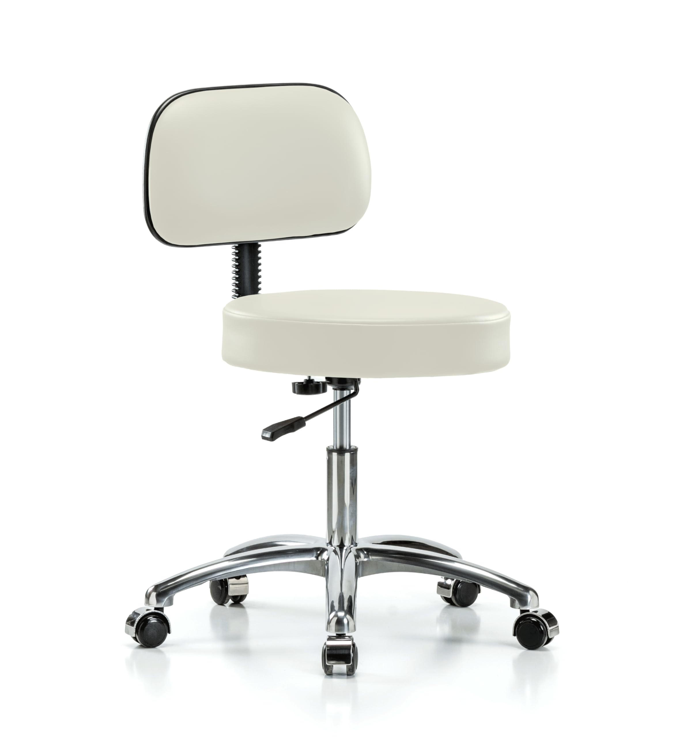 Adjustable Rolling Doctor's Stool with Back Support - 300lb Weight Capacity - Off-White Vinyl Upholstery for Clinics, Labs & Home Offices - Perfect for Hardwood & Tile Floors