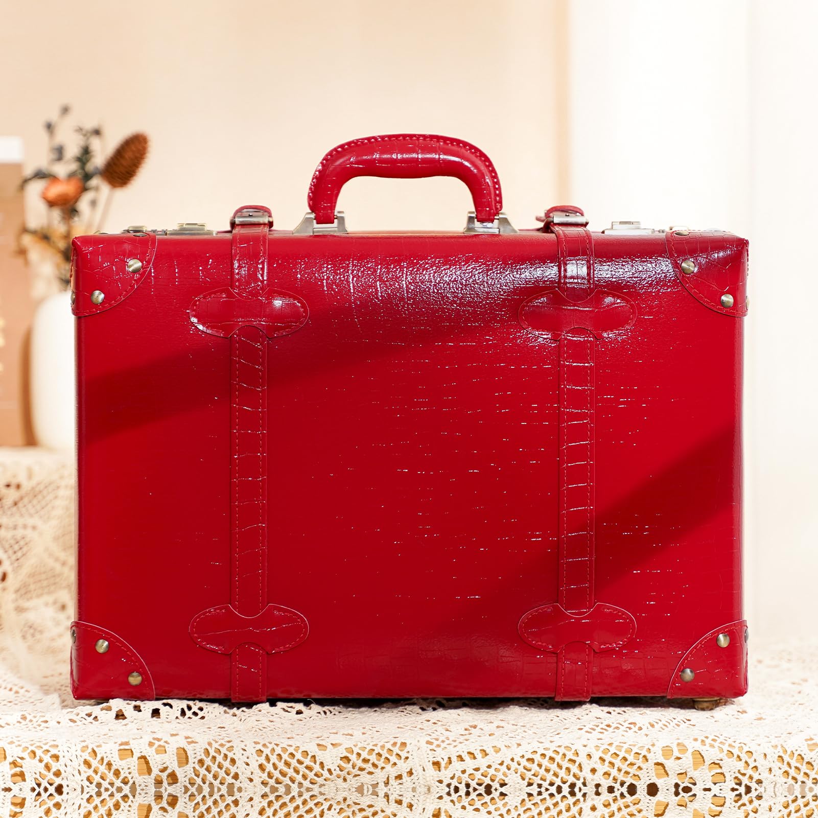 Vintage Leather Carry-On Suitcase - Cute Non-Wheeled Mini Trunk with Adjustable Shoulder Strap | Perfect for Overnight Trips, Weekend Getaways & Airplane Cabin Luggage