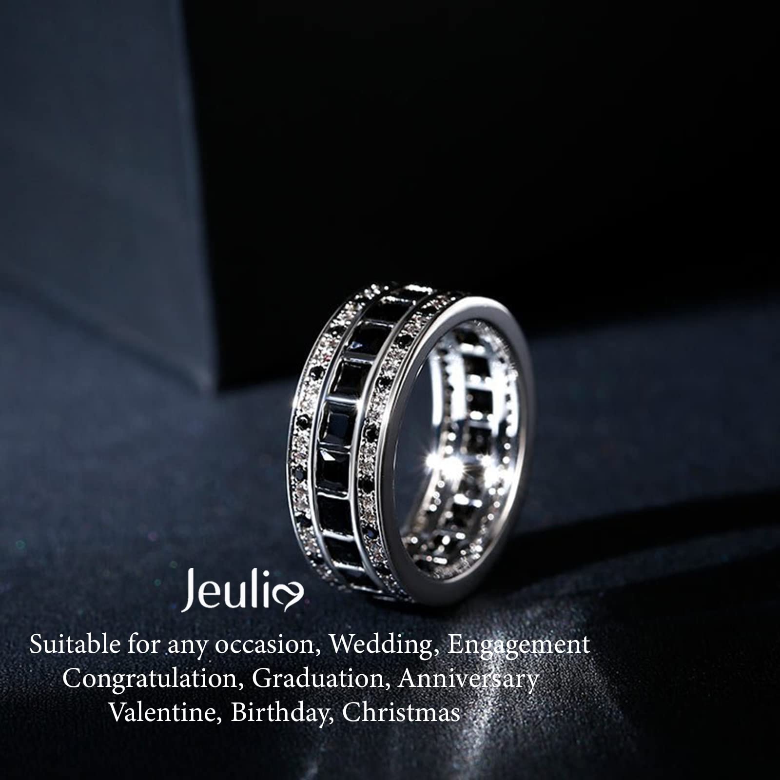 Jeulia Men's Wedding Diamond Band - Sterling Silver Eternity Ring with Princess Cut for Women & Men | Stackable Engagement Ring Set in Jewelry Gift Box | Perfect for Anniversaries, Proposals & Special Occasions