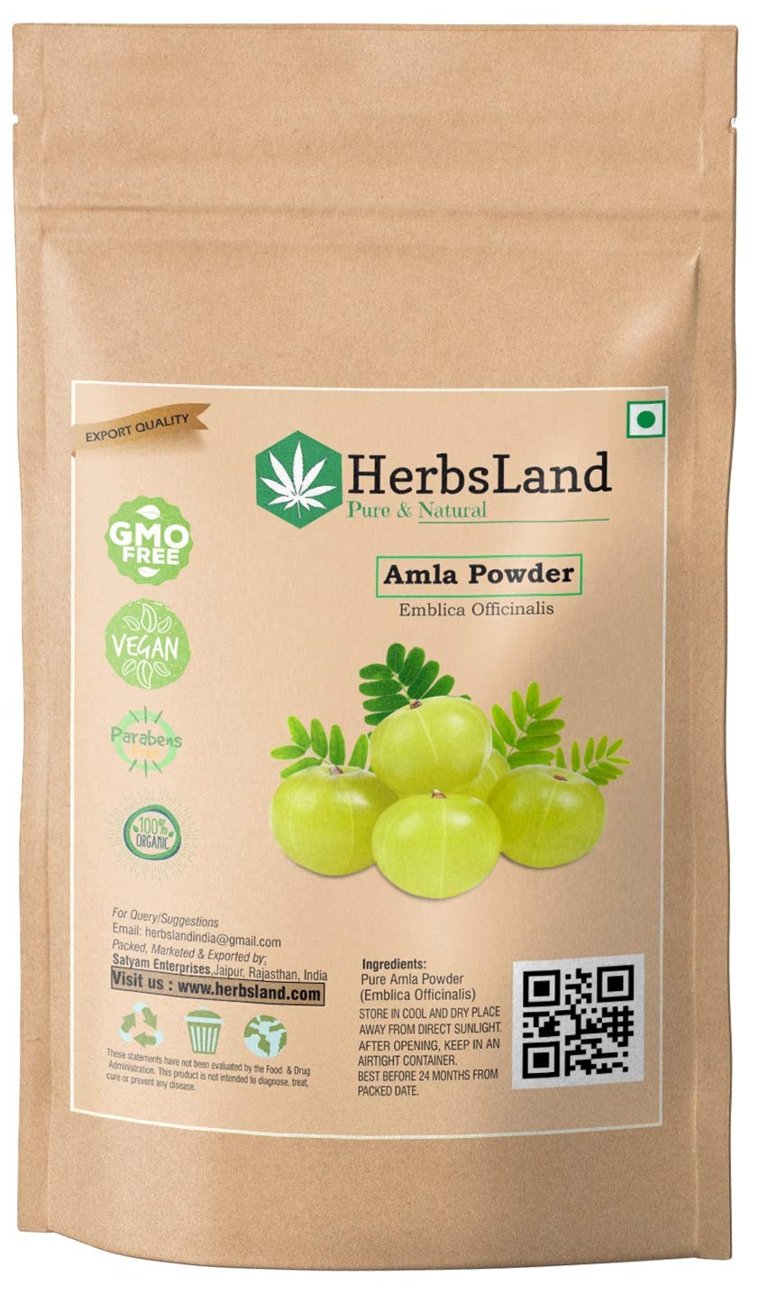 HerbsLand® Organic Amla Powder (Phyllanthus Emblica) - 100% Pure Indian Gooseberry for Hair Growth, Scalp Treatment & Skin Care | Natural Face Mask & Hair Conditioner for Healthy Glow & Stronger Hair (3.5 oz) - Perfect for DIY Beauty Recipes & Ayurvedic Remedies