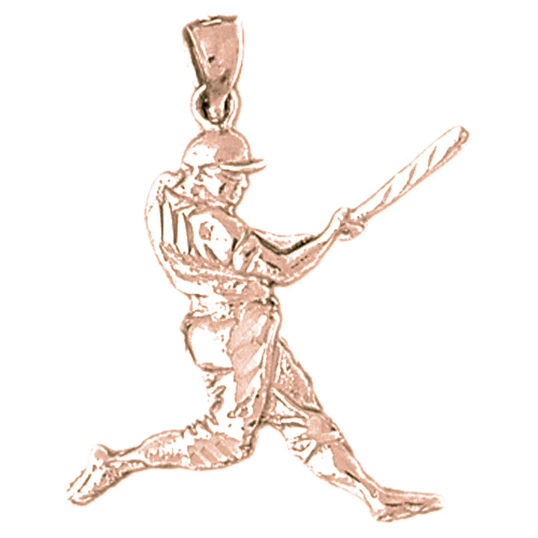 14K Solid Rose Gold Baseball Player Pendant Necklace - 29mm Sports Jewelry Gift for Men & Women - Perfect for Baseball Fans, Athletes and Jewelry Lovers