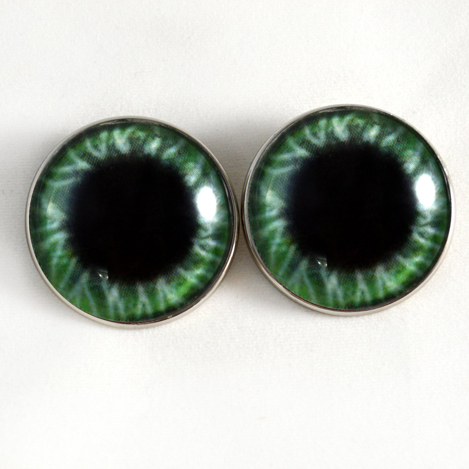 30mm Large Round Green Sew-On Glass Eyes with Loop - Perfect for Crocheted Dolls, Stuffed Animals, Soft Sculptures & Jewelry Making Crafts (Set of 2) - DIY Craft Supplies for Amigurumi, Plush Toys & Handmade Accessories