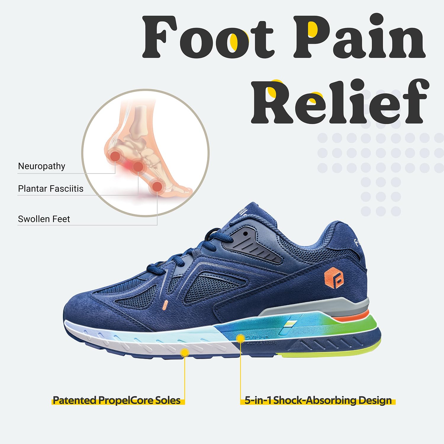FitVille Men's Extra Wide Walking Sneakers for Flat Feet - Arch Support & Heel Pain Relief - Rebound Core Technology - Perfect for Walking, Standing All Day & Comfortable Daily Wear