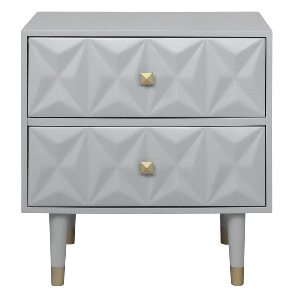 Gray Two-Drawer Wooden Nightstand with Geometric Texture - Perfect for Bedroom, Living Room, or Office Storage