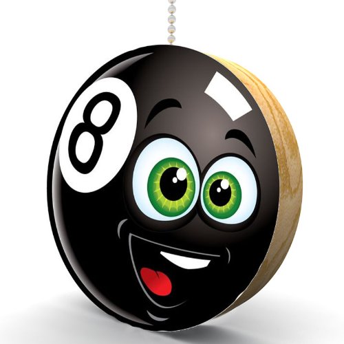 Happy Eight Ball Hardwood Oak Fan/Light Pull - Vintage Style Ceiling Fan Chain Replacement - Perfect for Home, Bar, Game Room & Man Cave Decor