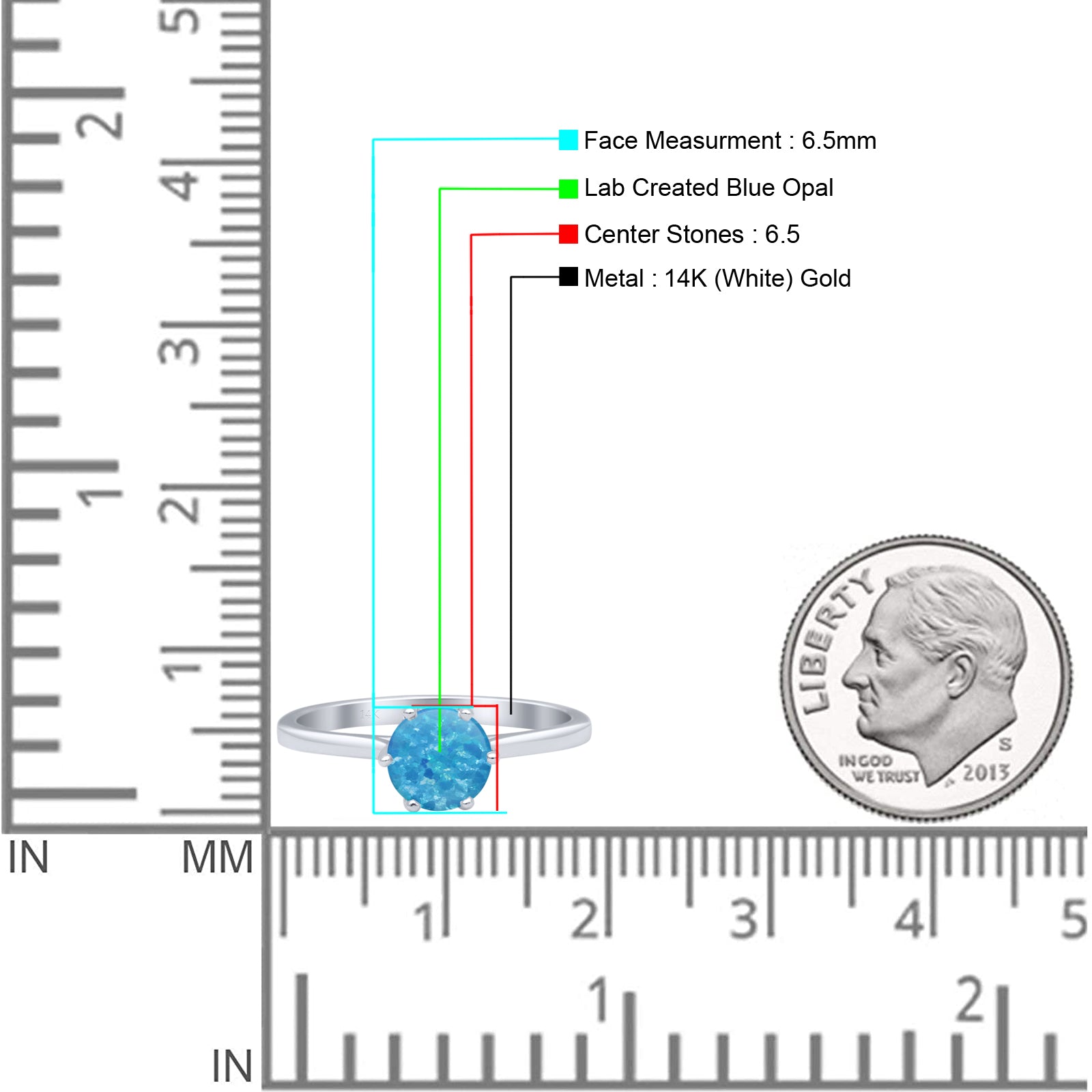 14K White Gold Art Deco Round Solitaire Lab-Created Blue Opal Vintage Style Ring for Women - Perfect for Engagement, Anniversary, Wedding & Special Occasions