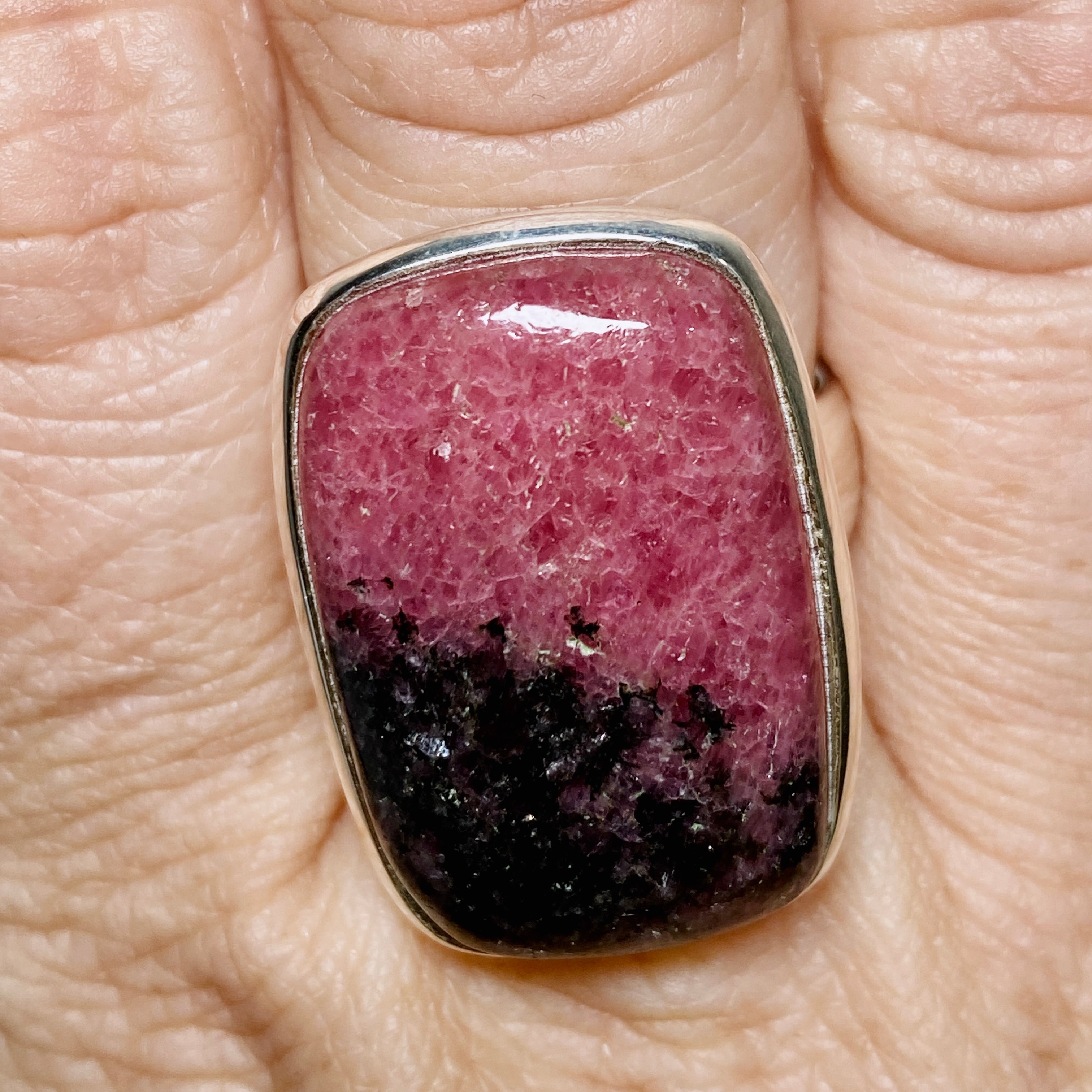 Rhodonite Rectangular Cabochon Ring - Size 10.5 PRGJ896 - Elegant Healing Stone Jewelry for Women, Perfect for Meditation, Energy Balancing & Spiritual Gifts