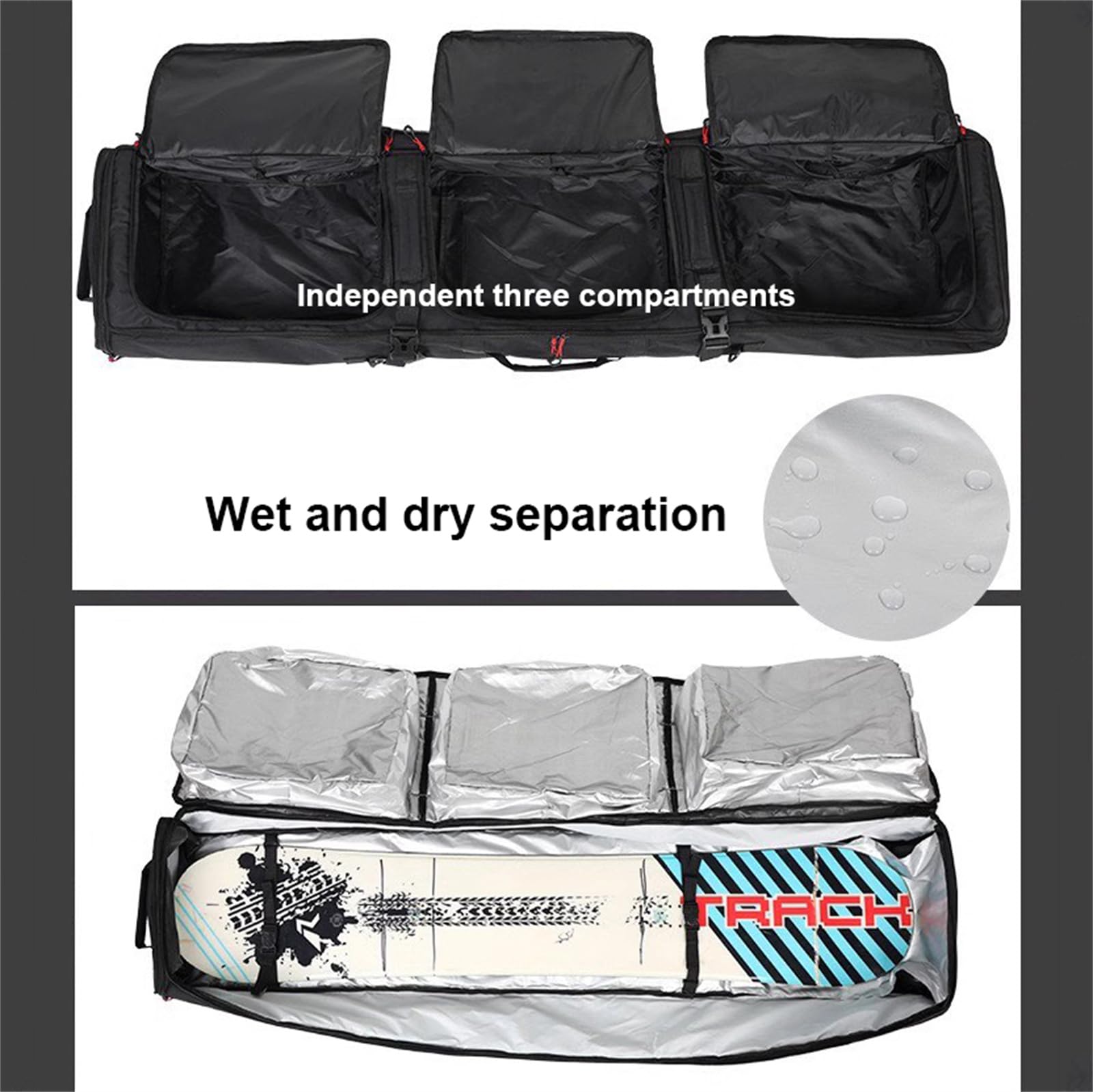 Adjustable Length Roller Snowboard Bag with Wheels - Foldable Double Rolling Ski Bag for Easy Travel | Perfect for Airports, Ski Trips & Snowboarding Adventures