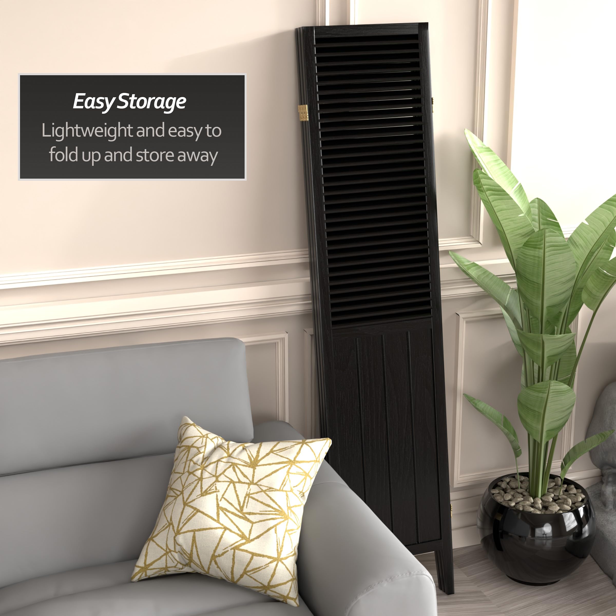 Red Lantern 3-Panel Black Room Divider Screen - SS-BEAD-Black-3P - Perfect for Home Office, Living Room & Bedroom Privacy