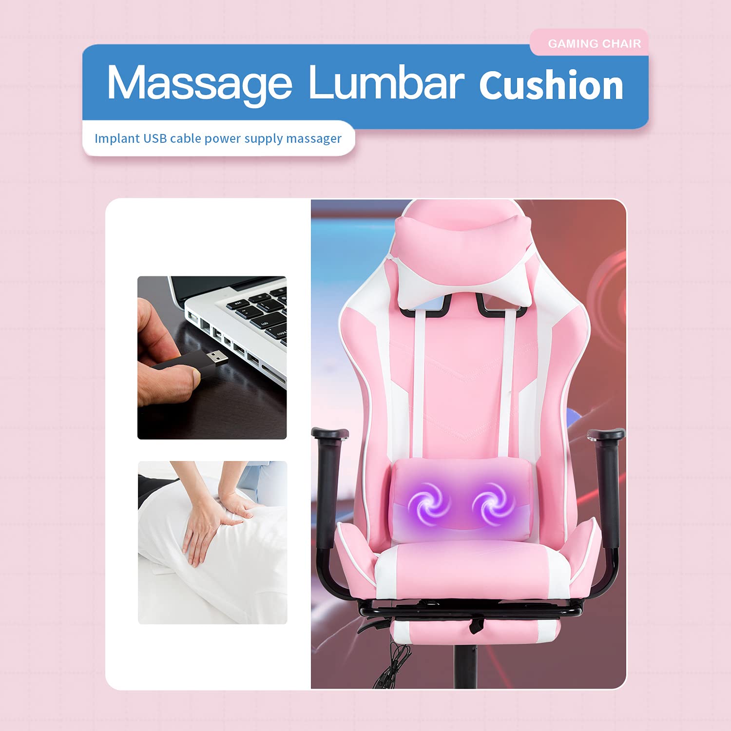 Best Pink Faux Leather Gaming Chair for Women - Ergonomic Office Chair with Adjustable Lumbar Support, 360° Swivel & Armrests - Perfect for PC Gaming, Home Office & Streaming Setup
