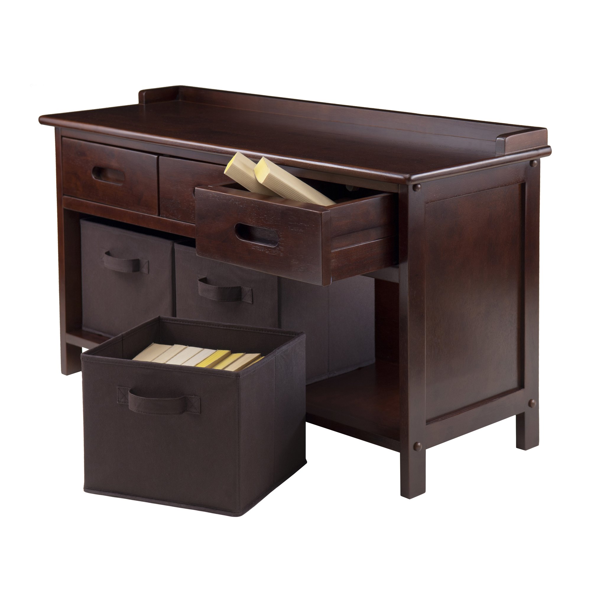 Winsome Adriana Walnut Bench with Basket for Home Decor