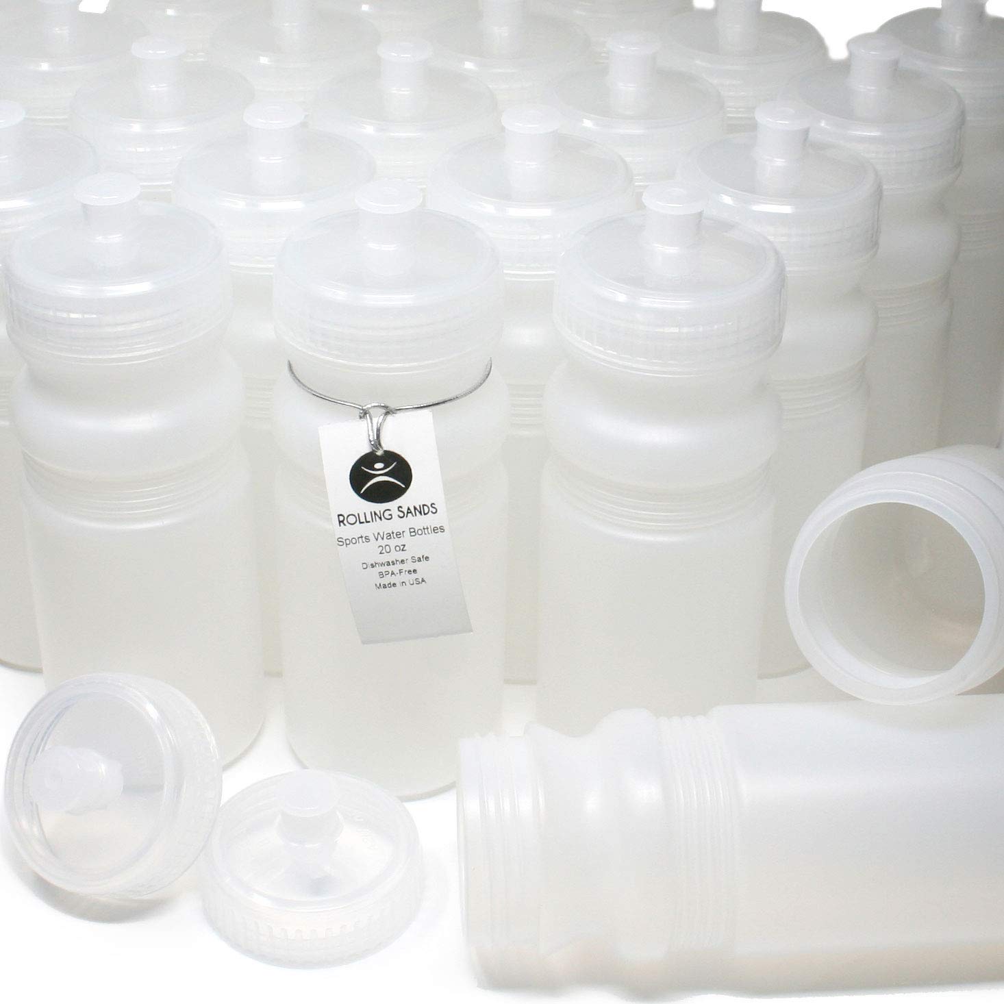 Rolling Sands 20oz BPA-Free Sports Water Bottles 100-Pack | Made in USA | Dishwasher Safe | Ideal for Gyms, Schools & Outdoor Activities