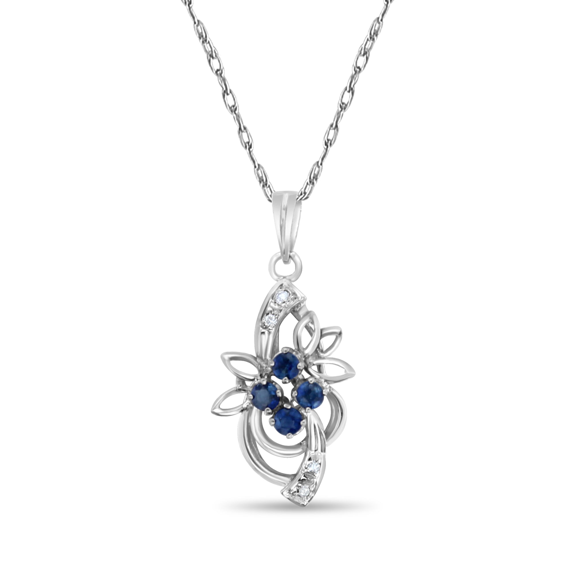 Exquisite Sapphire Flower Gold Necklace with Diamond Accents - Elegant Jewelry Gift for Women, Perfect for Weddings, Anniversaries & Special Occasions