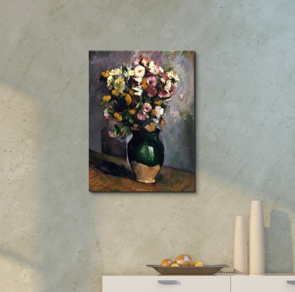 Paul Cezanne Still Life with Flowers in an Olive Jar Canvas Print Wall Art - 32x48 Inches - Modern Home Decor for Living Room, Bedroom & Office
