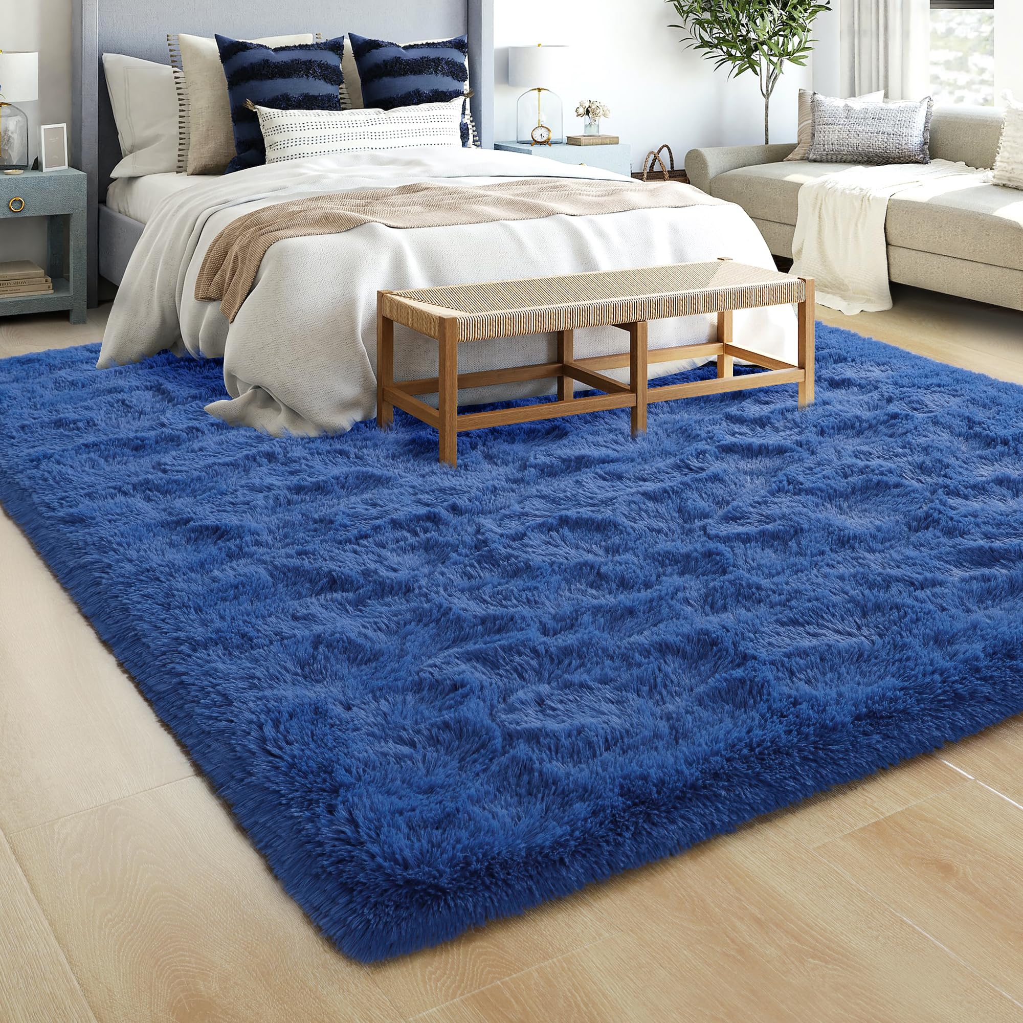 Fluffy Navy Blue 6x9 Area Rugs - Soft Shaggy Living Room Carpet, Thick Fuzzy Bedroom Rug, Cozy Dorm Floor Mat for Kids Room Decor | Perfect for Home, Office & Nursery Aesthetic