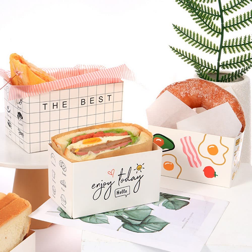 50 Pack Eco-Friendly Paper Take Out Containers | Mini Burger Boxes, Sandwich & Hot Dog Packaging | Food-Grade Toast & Donut Holding Trays | Perfect for Restaurants, Food Trucks, Cafes & Catering Services (Size L-A)