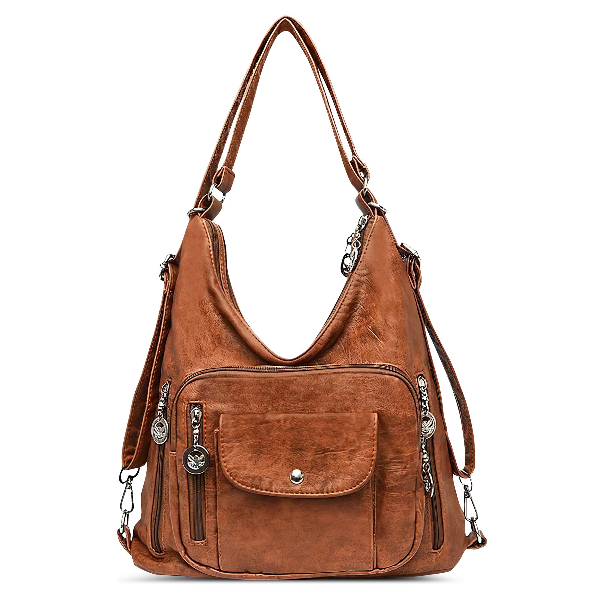 Vintage Women's Shoulder Bag Fashion Backpack - Casual Crossbody Purse for Ladies, Daypack for Travel Work & Shopping, PU Leather Multi Pocket Backpack, Multifunctional Handbag - Perfect for Office, Commute & Weekend Outings