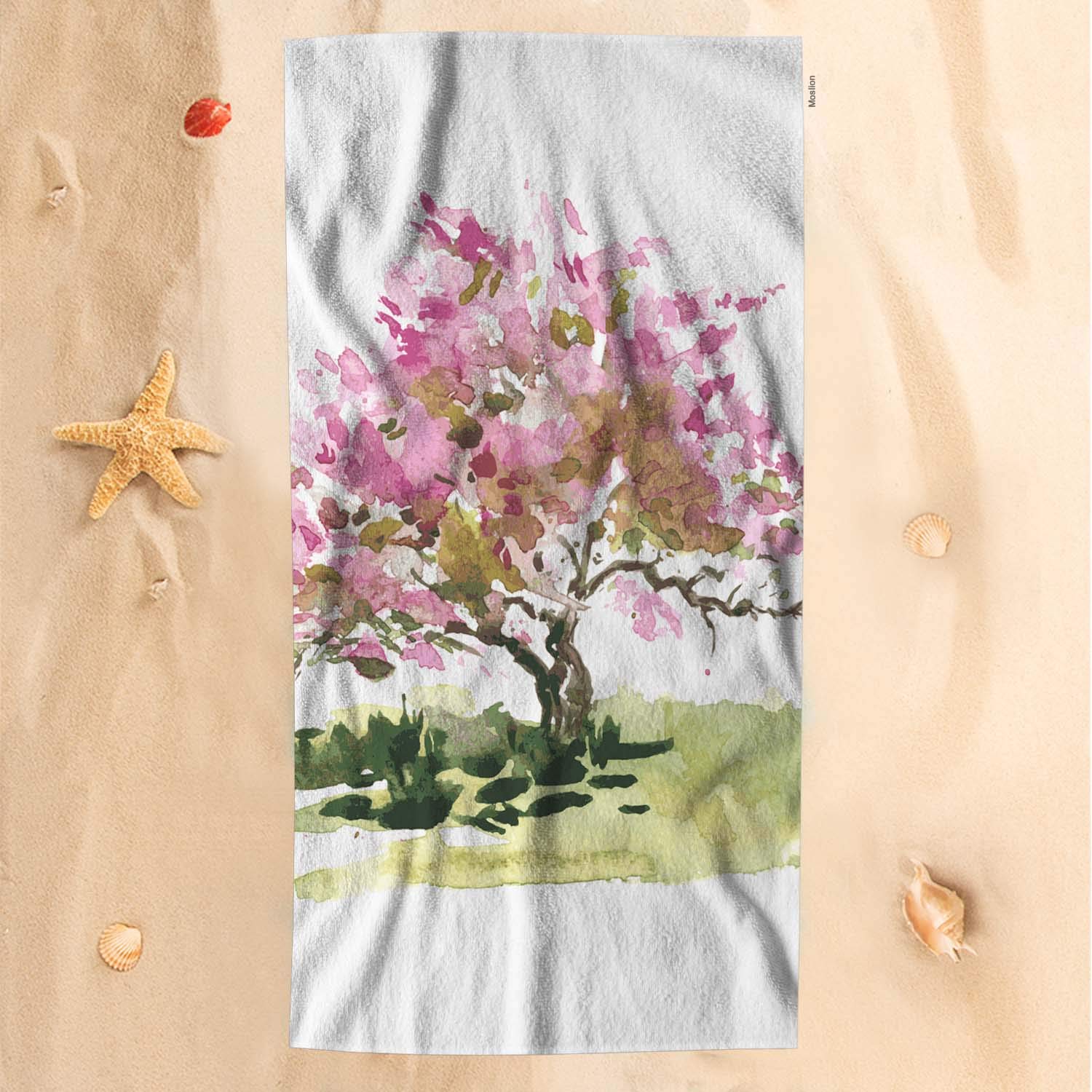 **Premium Floral Bath Towel - Cherry Blossom Tree & Peach Flower Design, Soft Microfiber, 32x64 Inch (Pink & Green) - Ideal for Kids, Baby, Beach, Bathroom & Home Decor**    *(Use Cases: Perfect for beach outings, spa days, kids' bath time, nursery decor, and cozy home accents.)*