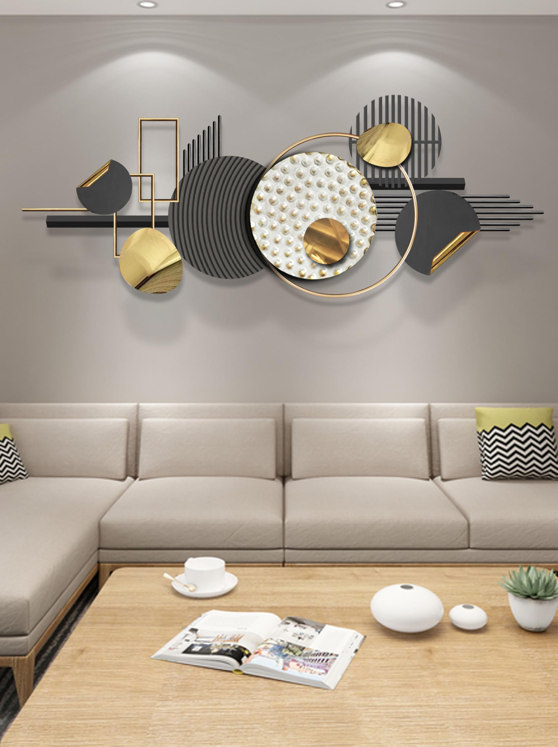 Modern Abstract Geometric Wall Sculpture - Large 59×20 Inch Framed Minimalist Wall Art Decor for Bathroom, Bedroom, Living Room & Home Office - Perfect for Contemporary Home & Office Spaces
