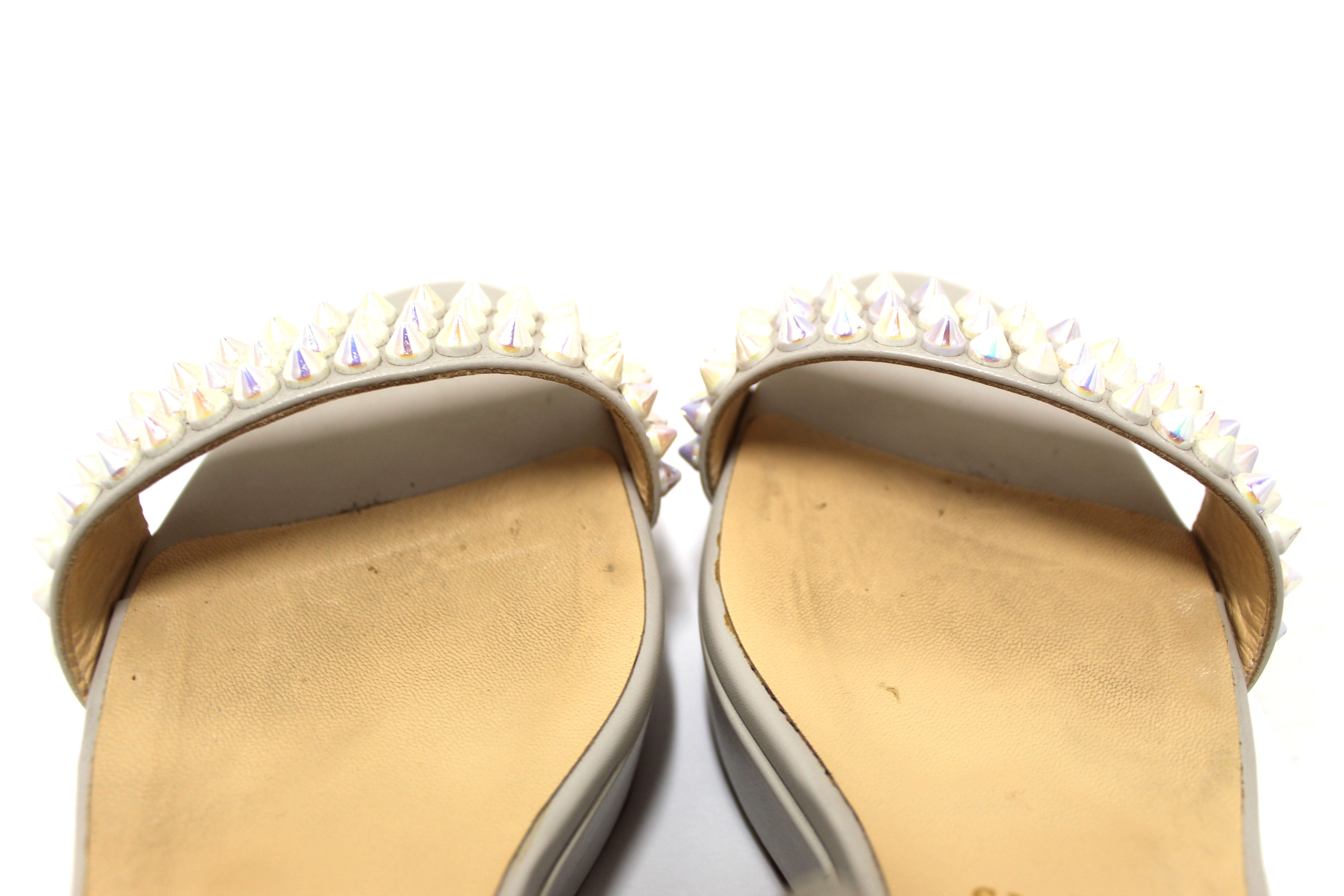 Authentic Christian Louboutin White Leather Cordorella Spikes Flatform Sandals Women's Size 37.5 - Perfect for Summer Weddings, Beach Vacations & Night Out Parties
