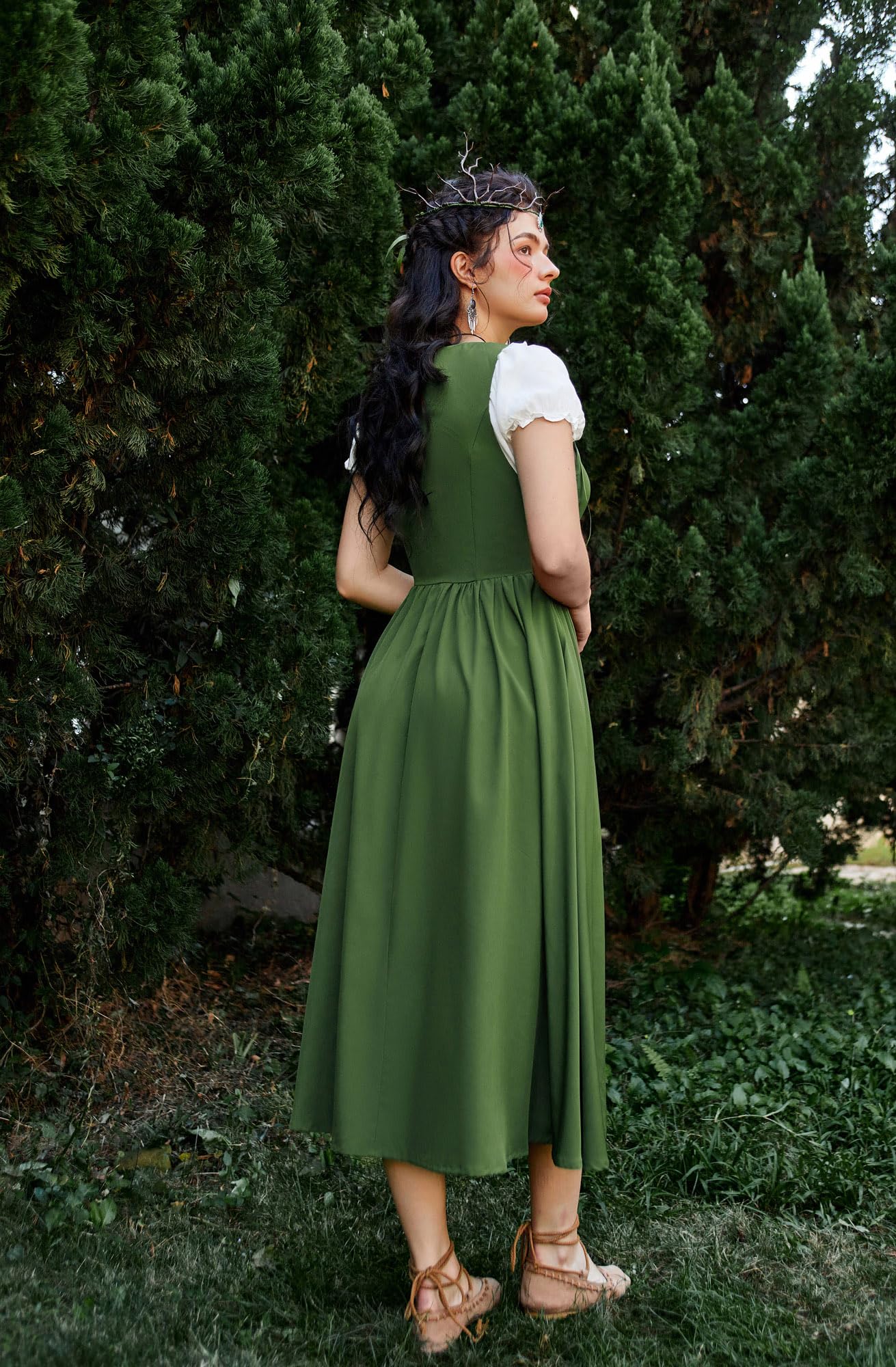Scarlet Darkness Women's Renaissance Peasant Medieval Costume - Short Sleeve Maxi Dress for Renaissance Fairs, Halloween & Cosplay
