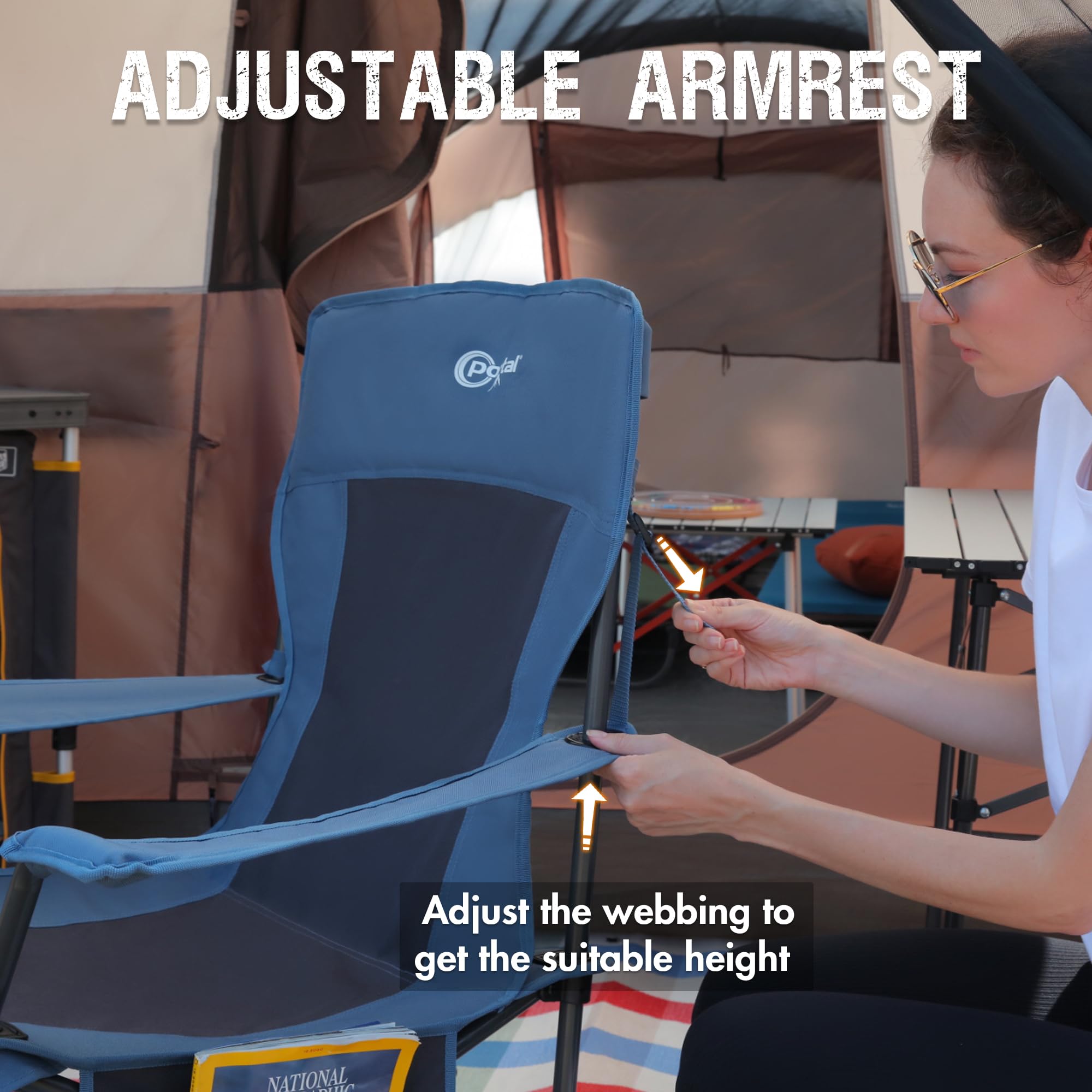 PORTAL Folding Camping Rocking Chair - Portable Outdoor Rocker with High Back, Cup Holder & Side Pocket - Includes Carry Bag - Supports 300 lbs - Perfect for Camping, Beach, Backyard & Patio Relaxation