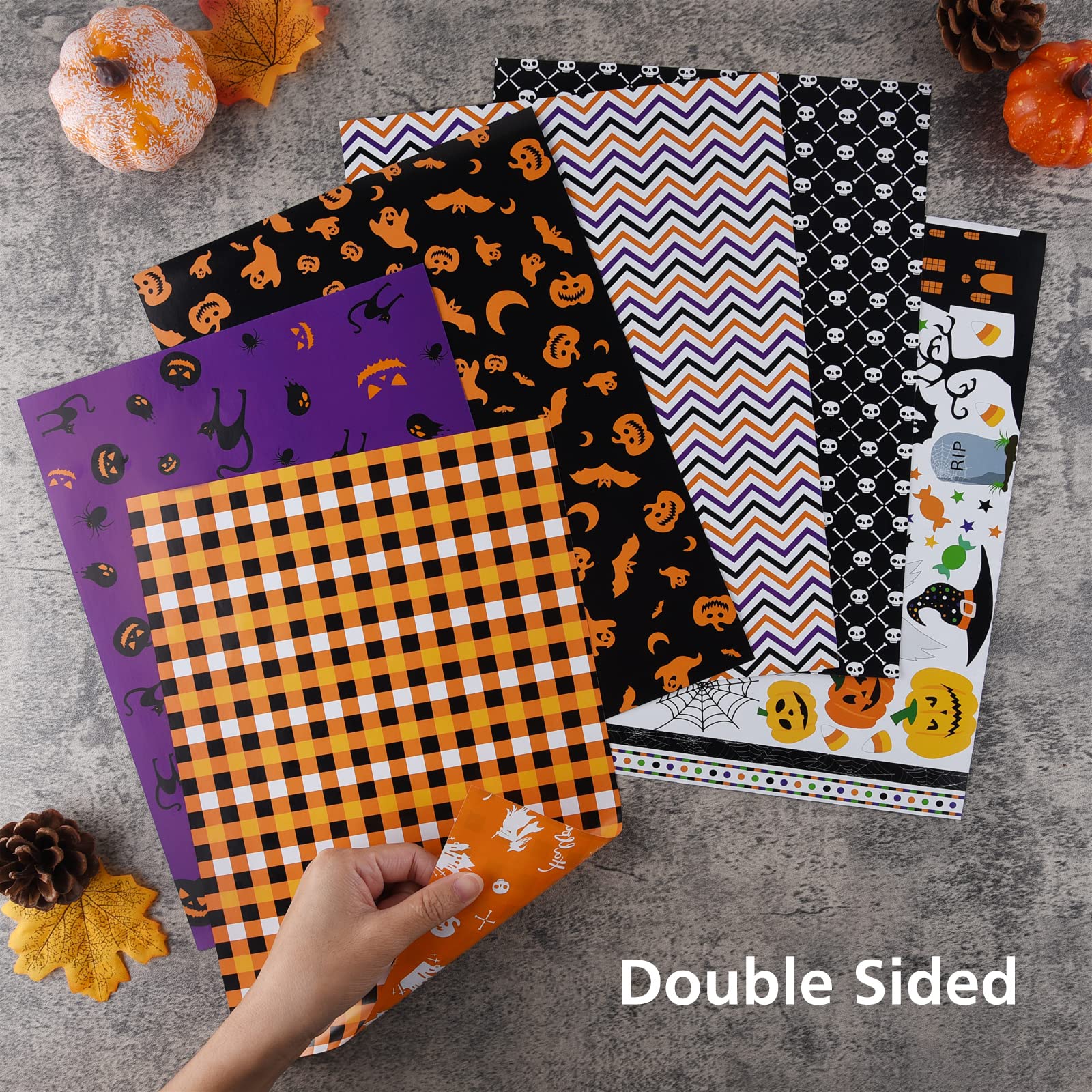 MIAHART 48-Sheet Halloween Pattern Paper Set - A4 Size Decorative Craft Paper for Card Making, Scrapbooking, Origami & DIY Projects - 12 Festive Designs for Halloween Party Decorations, Gift Wrapping & School Crafts