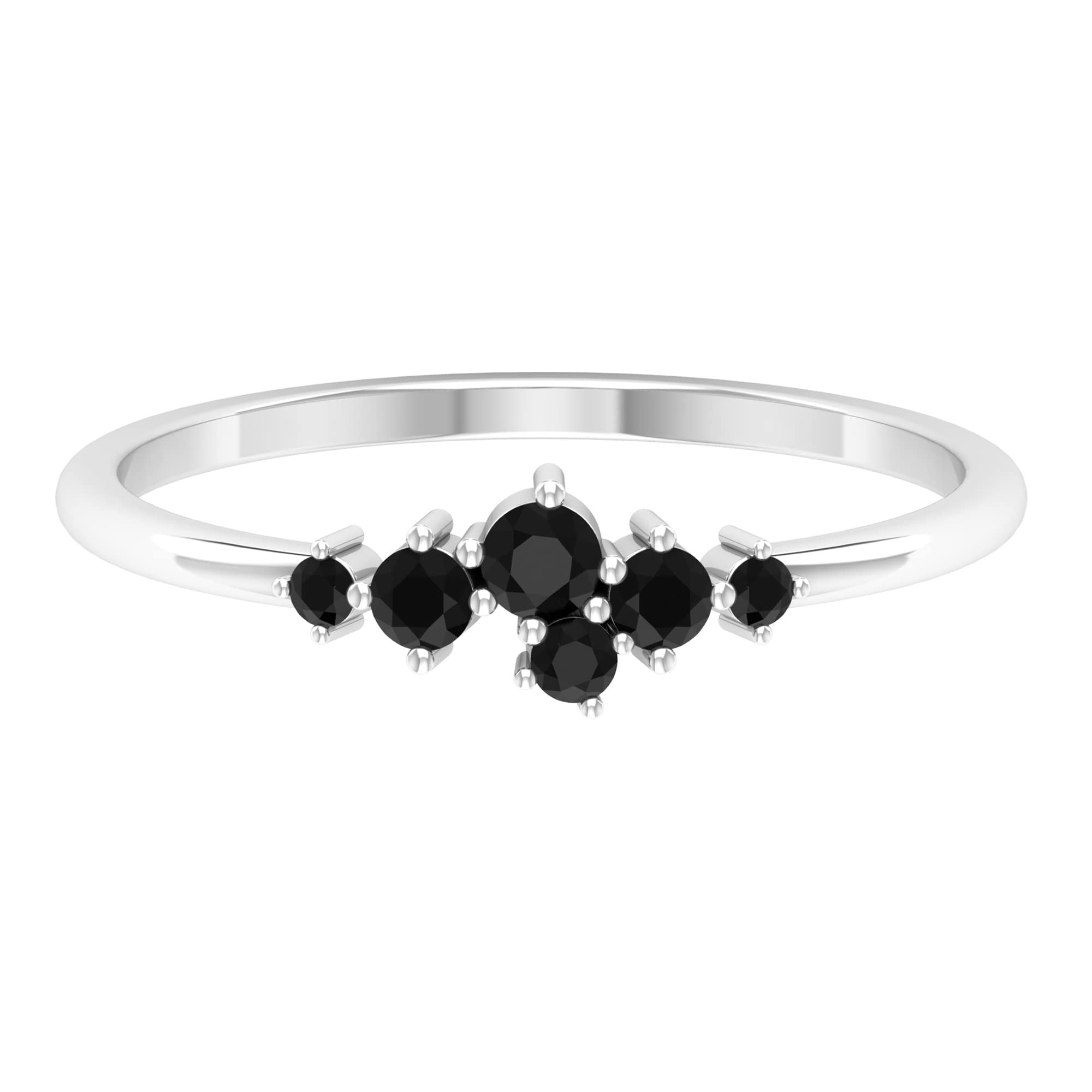 14K White Gold Black Spinel Cluster Ring for Women - August Birthstone Jewelry, Minimalist Stackable Ring, Size US 11.00 | Perfect for Everyday Wear, Gift Giving & Special Occasions