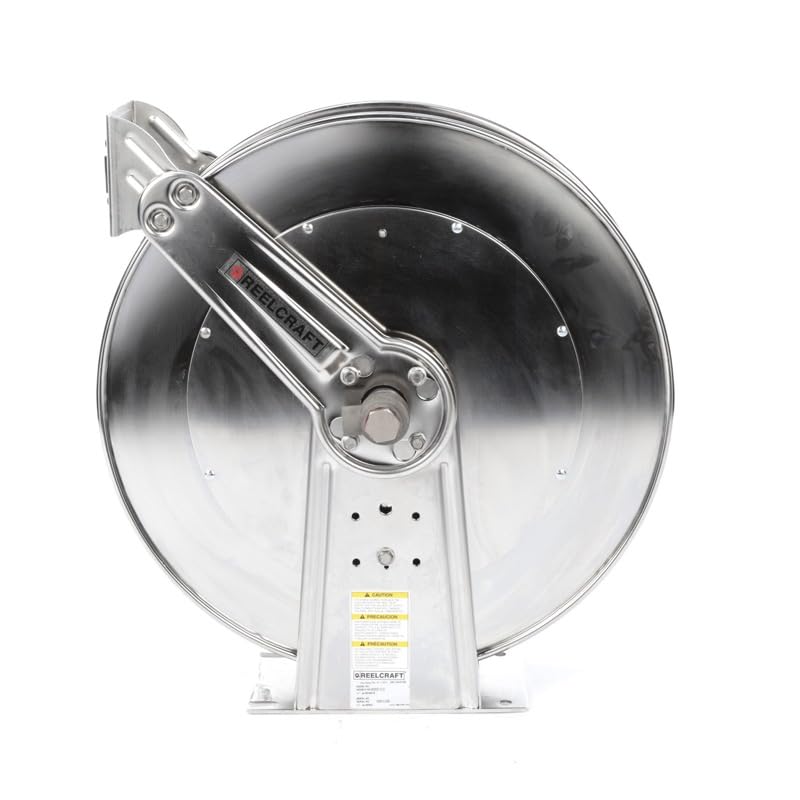 Reelcraft 83000 OLS Dual Pedestal Stainless Steel Hose Reel - 50 Foot Capacity for Air & Water Hoses (Hose Not Included) - Ideal for Workshops, Garages, and Industrial Applications