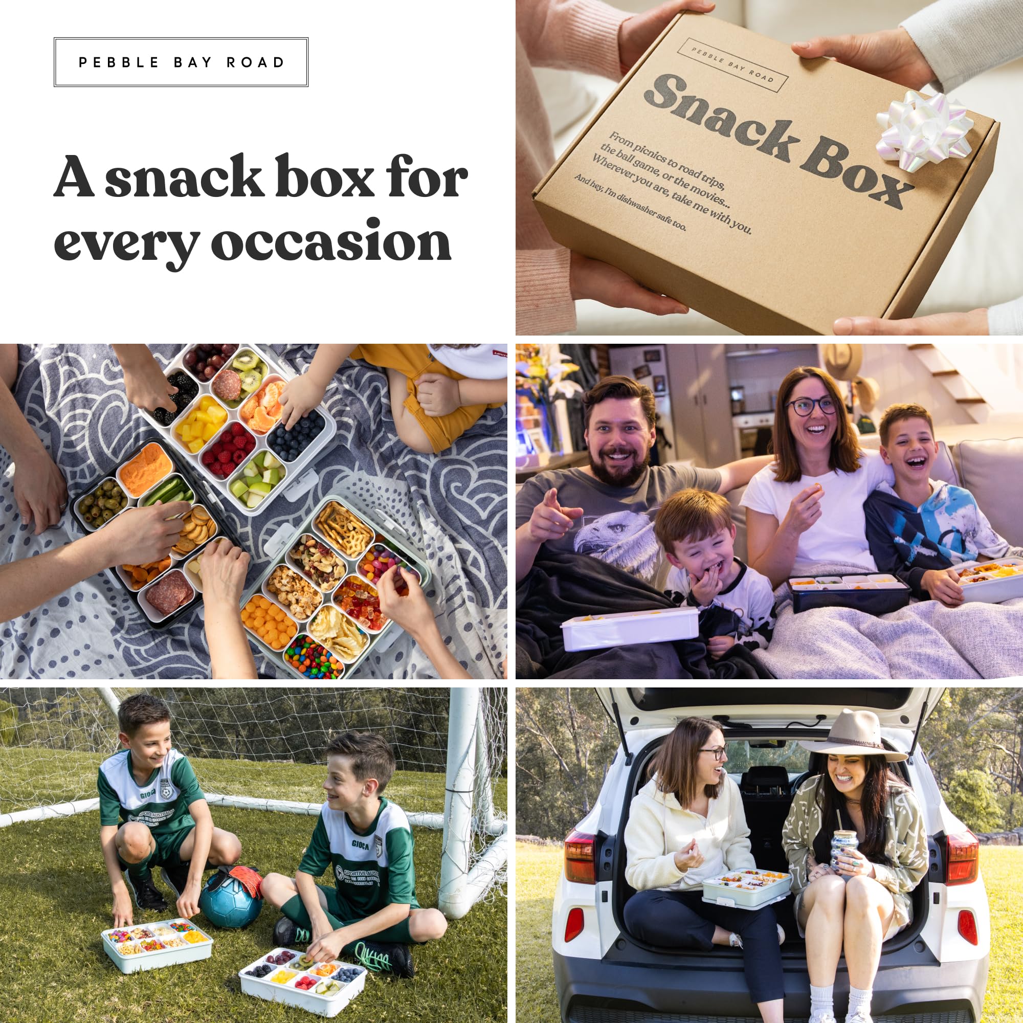 2025 Upgraded Dishwasher Safe Snack Box with Lid & Handle - 3-Compartment Divided Serving Tray for Charcuterie, Candy, Fruits, Nuts - Perfect for Picnics, Road Trips, Parties & Travel - BPA-Free Food Storage Container - Ideal for Home, Office & Outdoor Use (Sage Green)