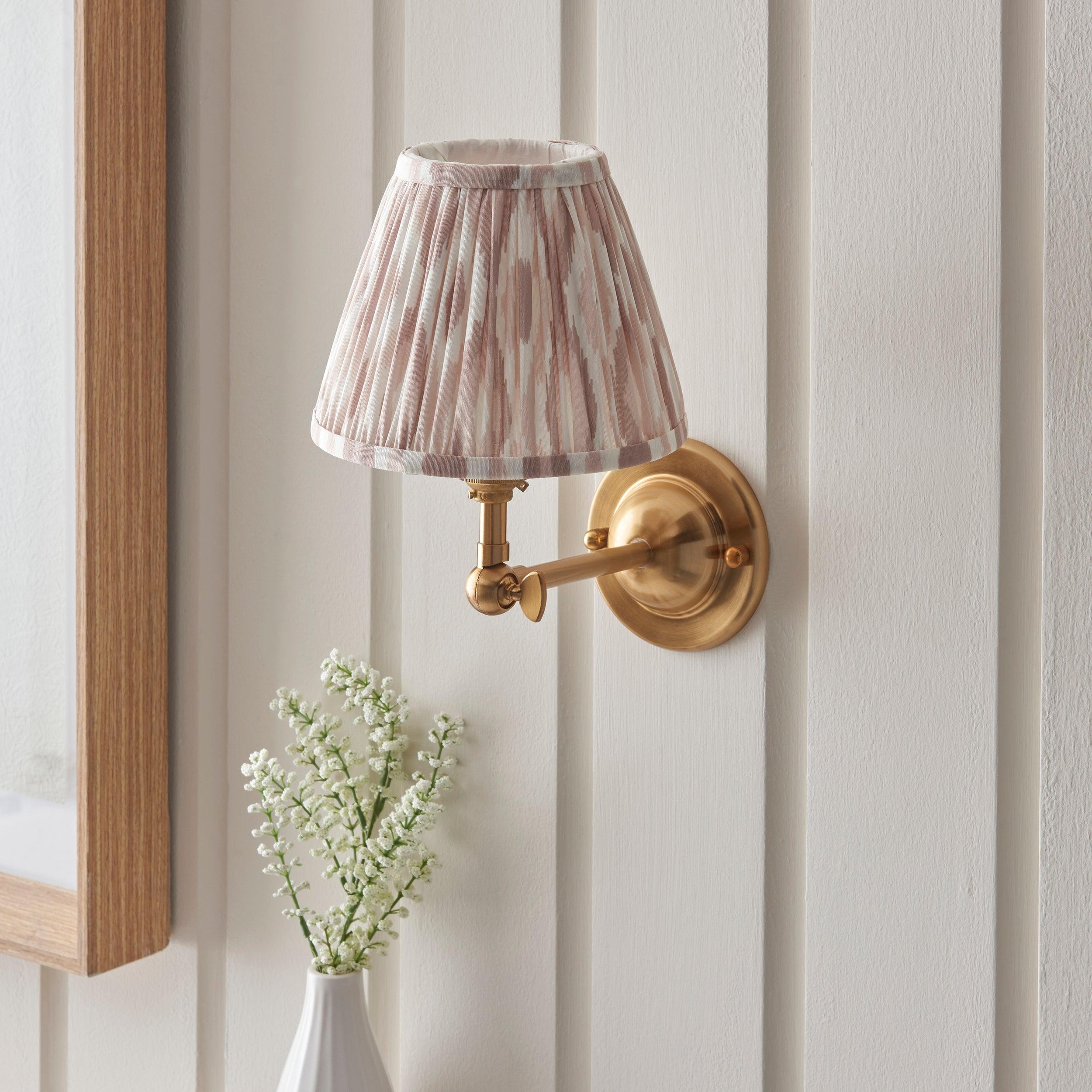 Vintage Dome Wing Brass Wall Light with Ikat 16cm Neutral Shade - Perfect for Bedroom, Living Room & Hallway Lighting