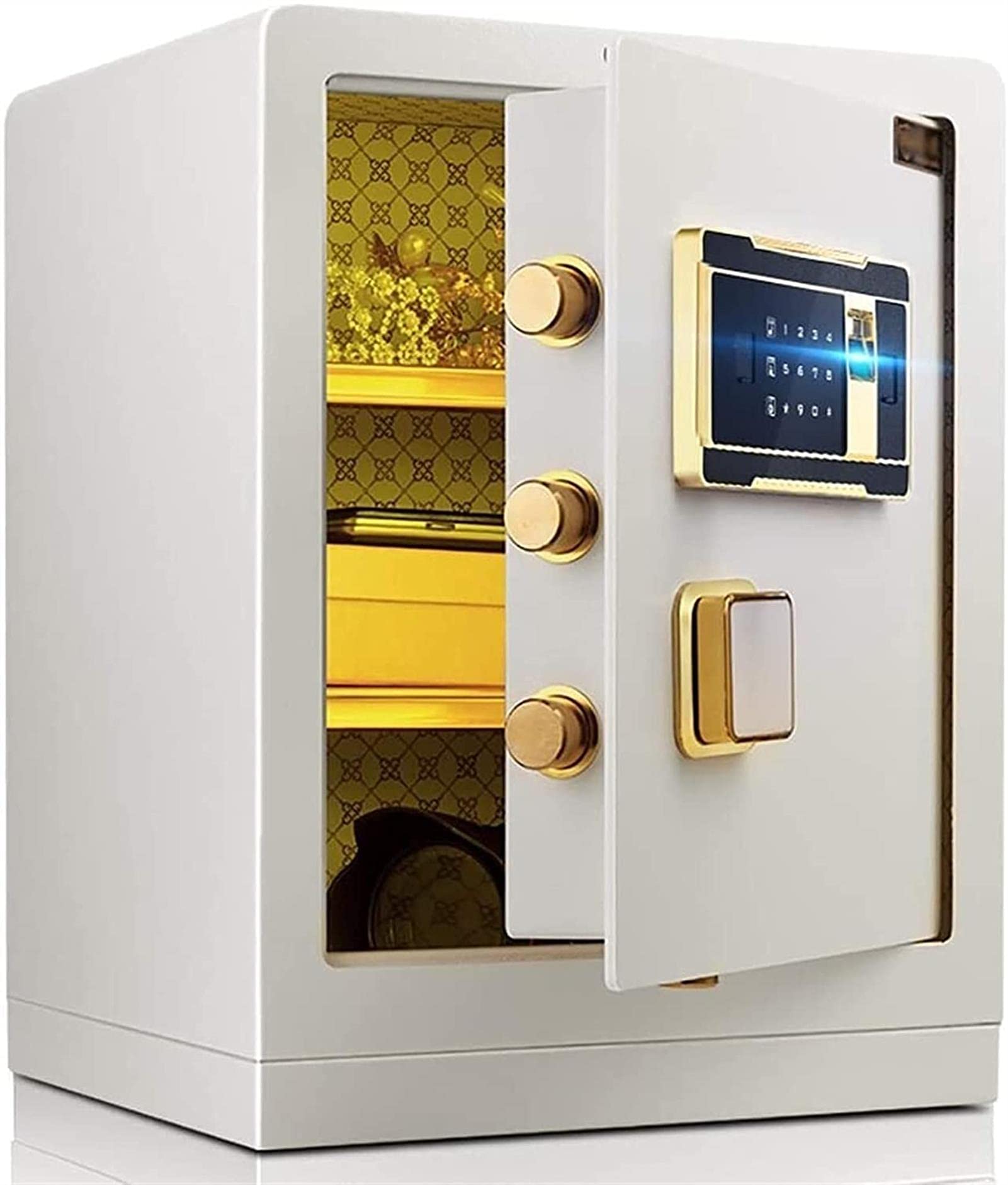Biometric Fingerprint Steel Home Security Safe Box - Fireproof & Waterproof Safe for Jewelry, Cash, Documents - Perfect for Home, Office, Hotel Use (Color: White)