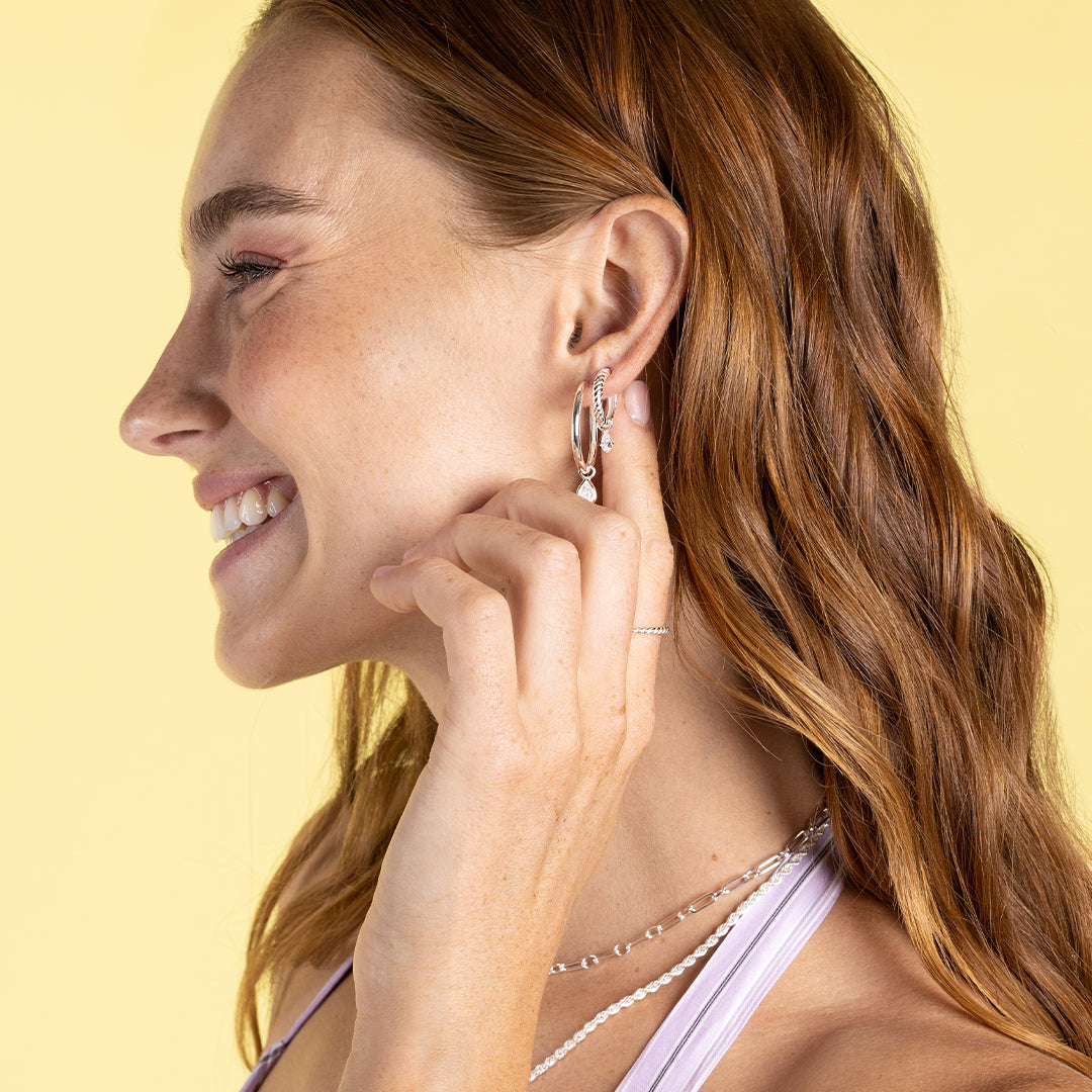 Axial Hoop Charm Earrings Set of 2 - Sterling Silver Minimalist Dainty Hoops for Women - Perfect for Everyday Wear, Date Night & Gifts