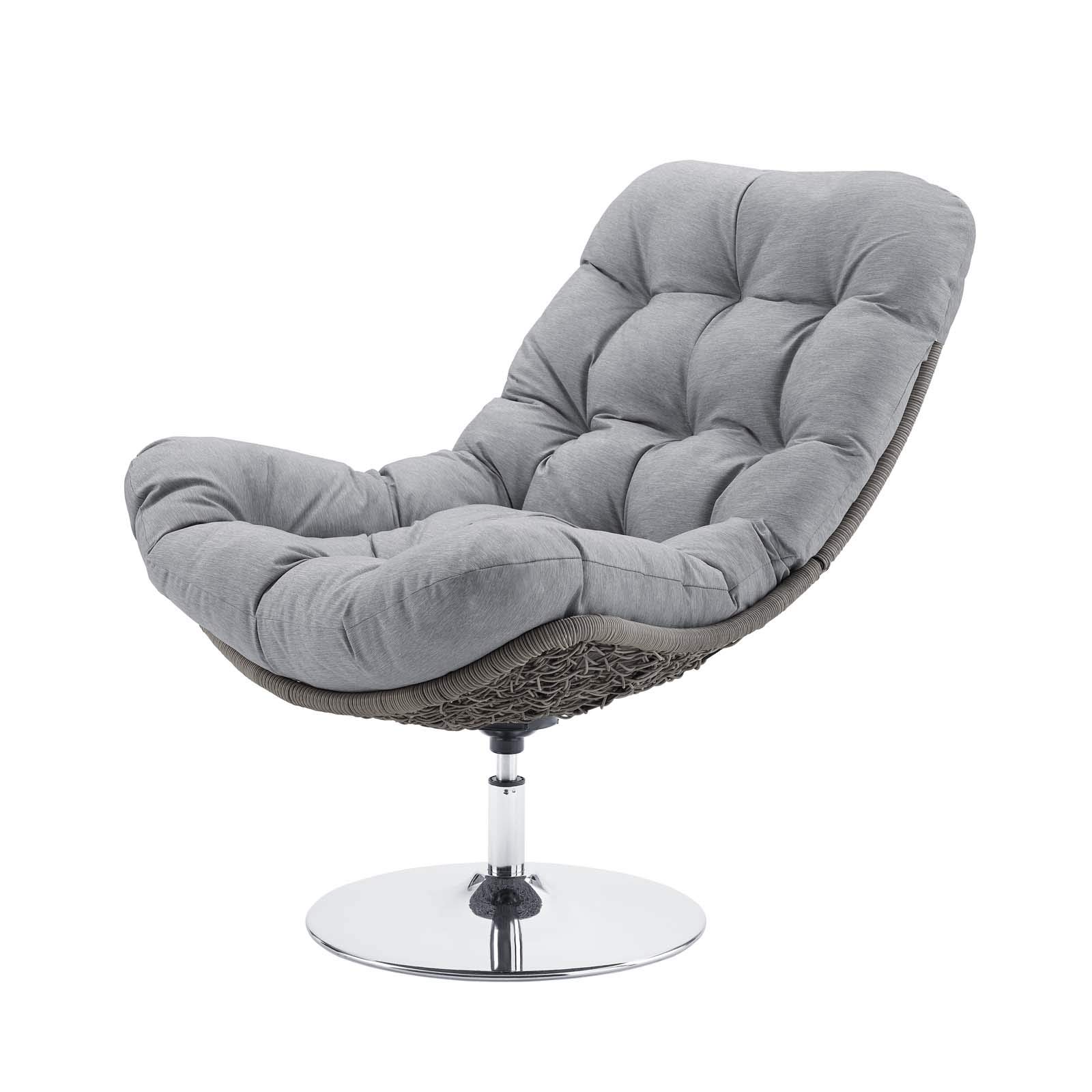 Modern Outdoor Patio Lounge Chair - Rattan Wicker Fabric Metal Frame, Grey - Perfect for Garden, Poolside & Backyard Relaxation