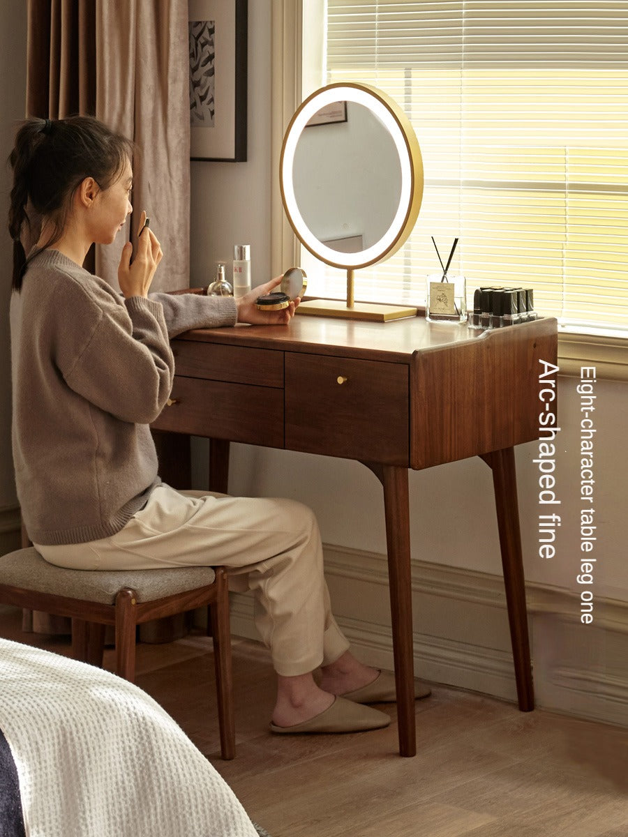 Premium Black Walnut & Ash Solid Wood Dressing Table - Elegant Vanity Desk with Mirror for Bedroom, Bathroom & Makeup Area | Natural Wood Finish, Spacious Storage & Durable Construction