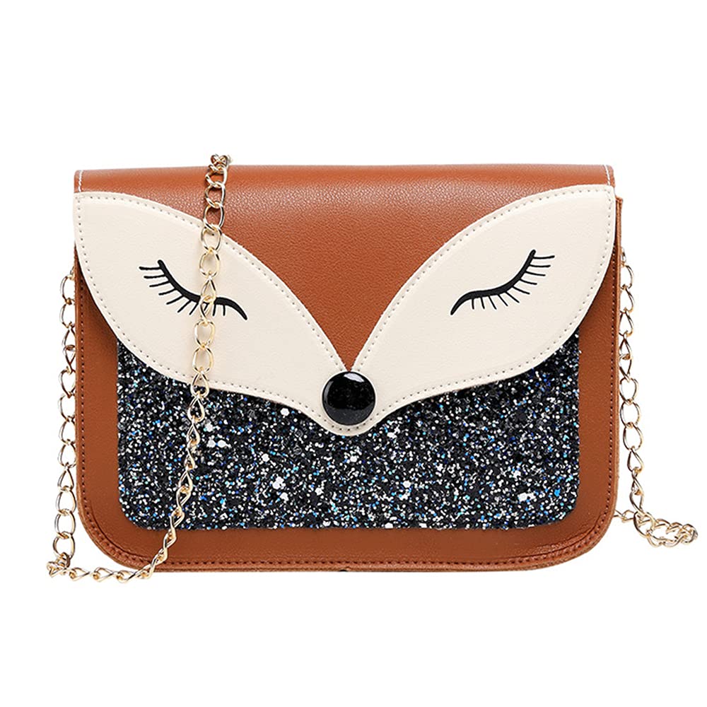 Cute Fox Sequins Leather Crossbody Shoulder Bag for Little Girls - Kids Small Purse, Perfect for School, Parties & Gifts
