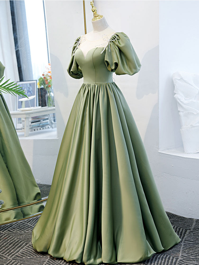 Elegant Green Satin Long Prom Dress for Women - Formal Evening Gown for Homecoming, Ball, Party & Special Occasions