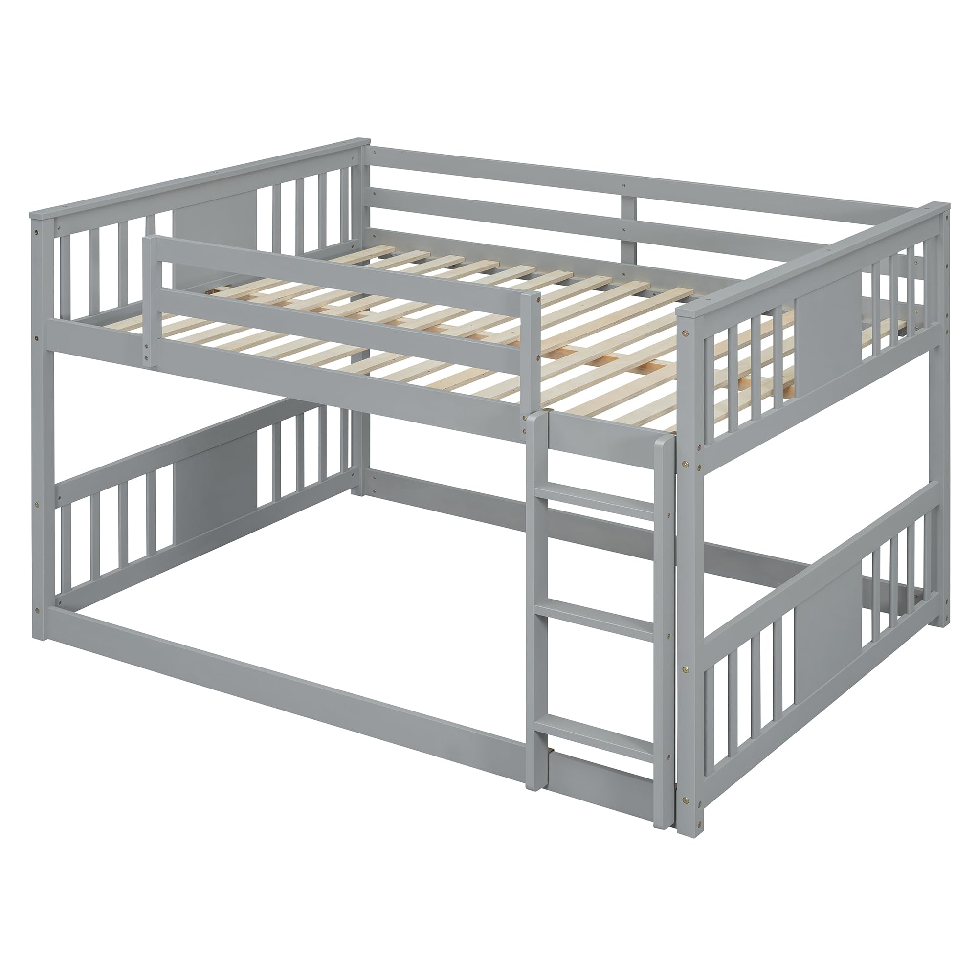 Full Over Full Bunk Bed with Ladder - Sturdy Wooden Twin Bunk Beds for Teens & Adults - Space Saving Bedroom Furniture for Kids Rooms, Dorms & Guest Rooms