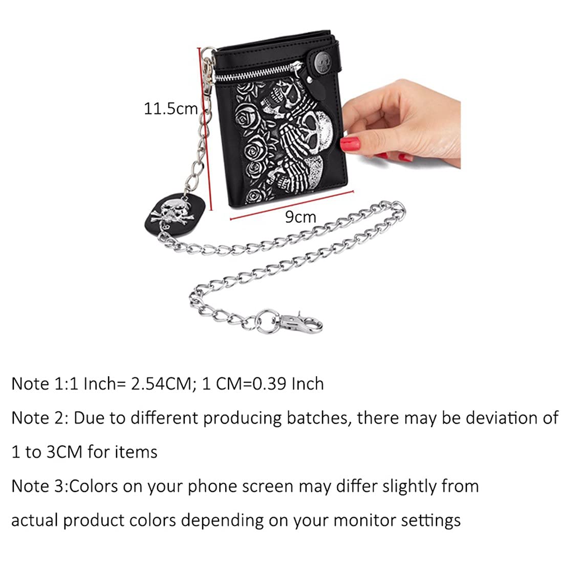 Men's & Women's PU Leather Skull Embossed Wallet with Snap Fastener - Slim Foldable Billfold Card Holder (Black) - Perfect for Everyday Use, Gifts & Gothic Fashion Accessories