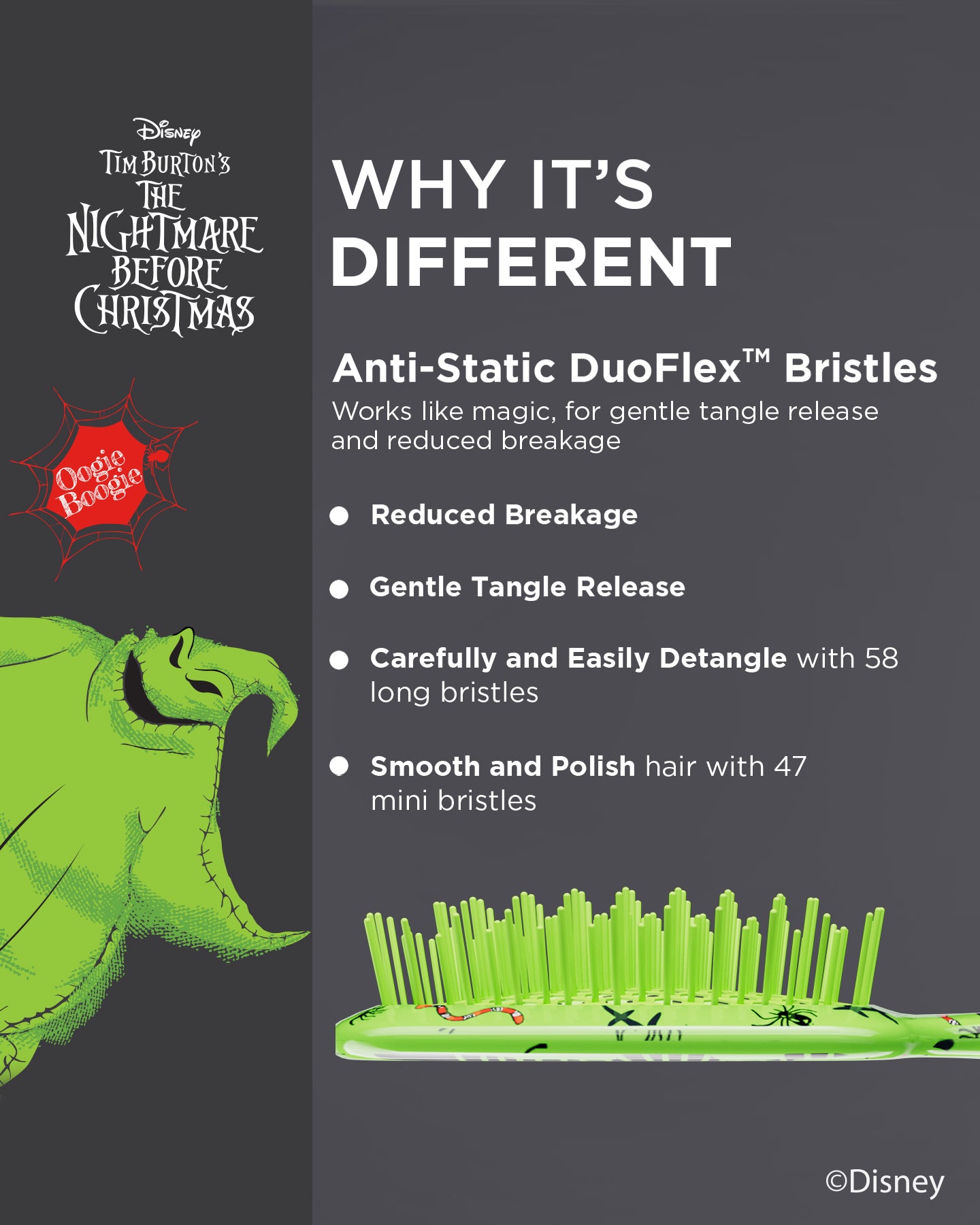 Disney The Nightmare Before Christmas Detangling Hair Brush - Oogie Boogie Style for Kids & Adults - Perfect for Tangled Hair & Styling at Home or Travel