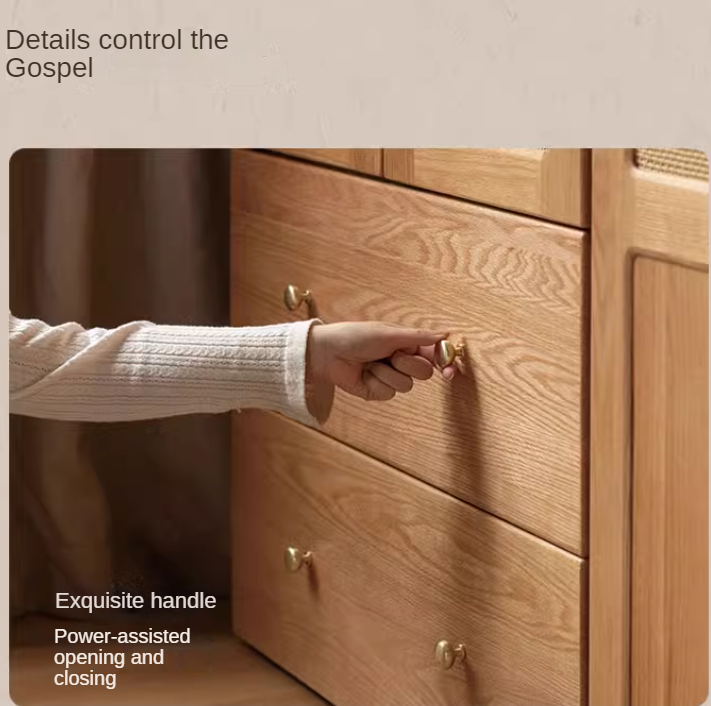 Oak Solid Wood Modular Wardrobe with Rattan Doors - Customizable Closet Storage for Bedroom & Living Room Organization