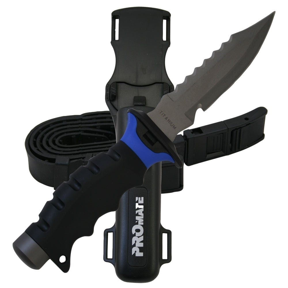 Promate Barracuda Sharp Tip Titanium Scuba Diving Knife - 5 Blade Stainless Steel Underwater Tool for Spearfishing, Snorkeling & Marine Safety | KF519