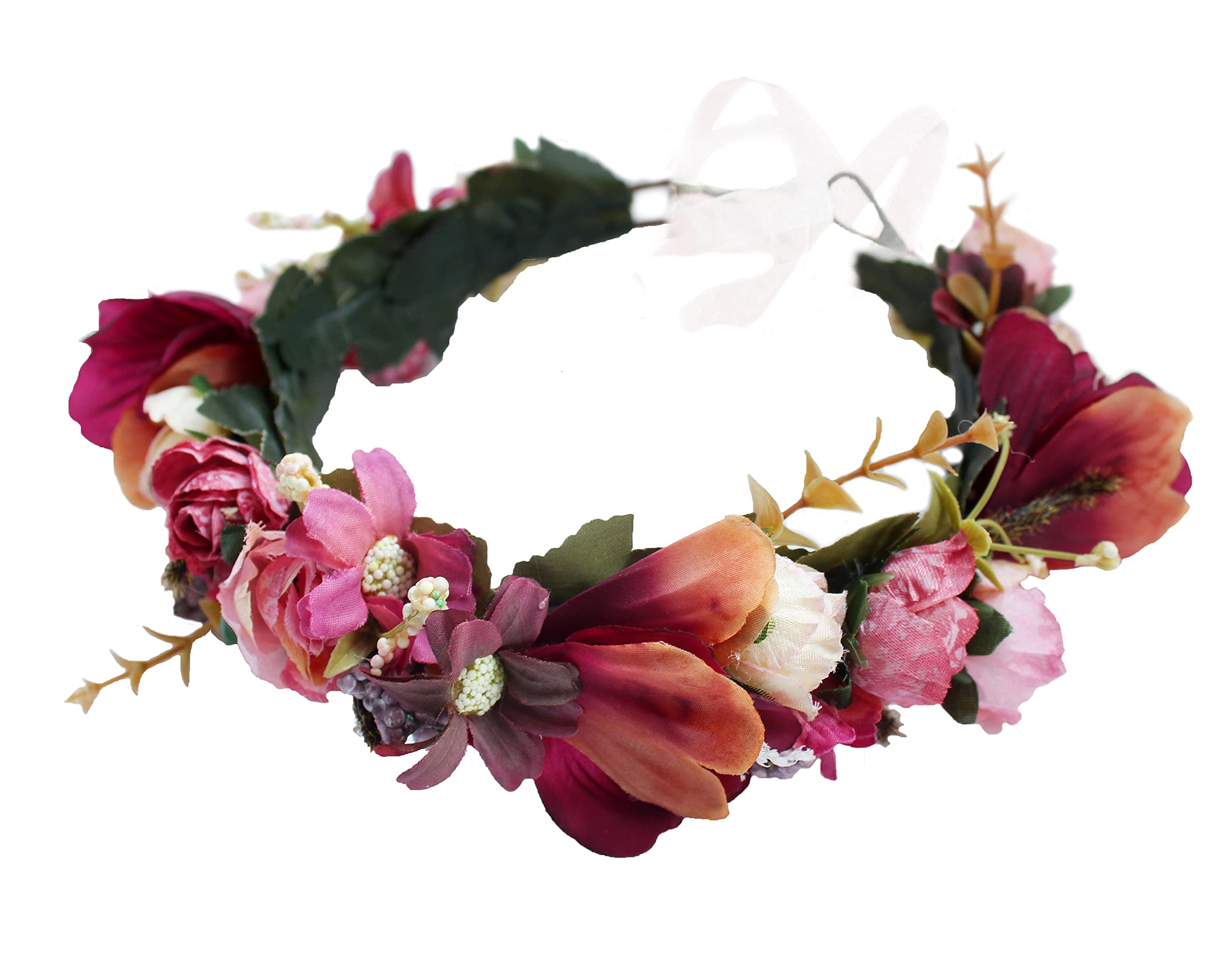 Vivivalue Bohemian Flower Crown Headband - Floral Garland Hair Wreath with Ribbon for Women | Perfect for Weddings, Festivals, Parties & Boho Photo Shoots