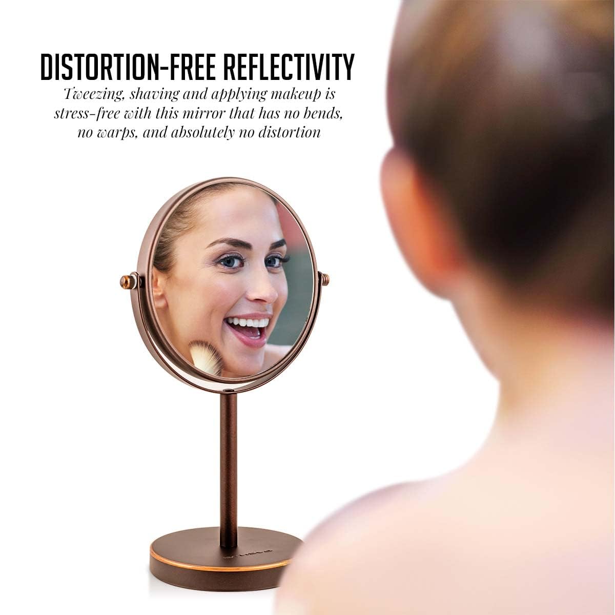 OVENTE 6-Inch Double-Sided Makeup Mirror with 1X & 7X Magnification, 360° Swivel Stand - Antique Bronze Vanity Mirror for Dresser, Bedroom & Office | Perfect for Makeup Application, Skincare Routine & Grooming