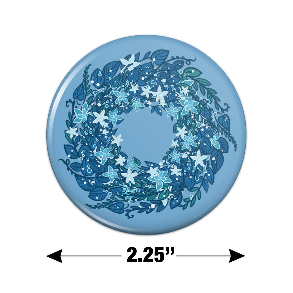 Blue Winter Wreath Flowers Magnetic Decor - Refrigerator, Locker & Metal Surface Decoration for Kitchen, Office, Dorm Room (Holiday Home Decor Gift Idea)