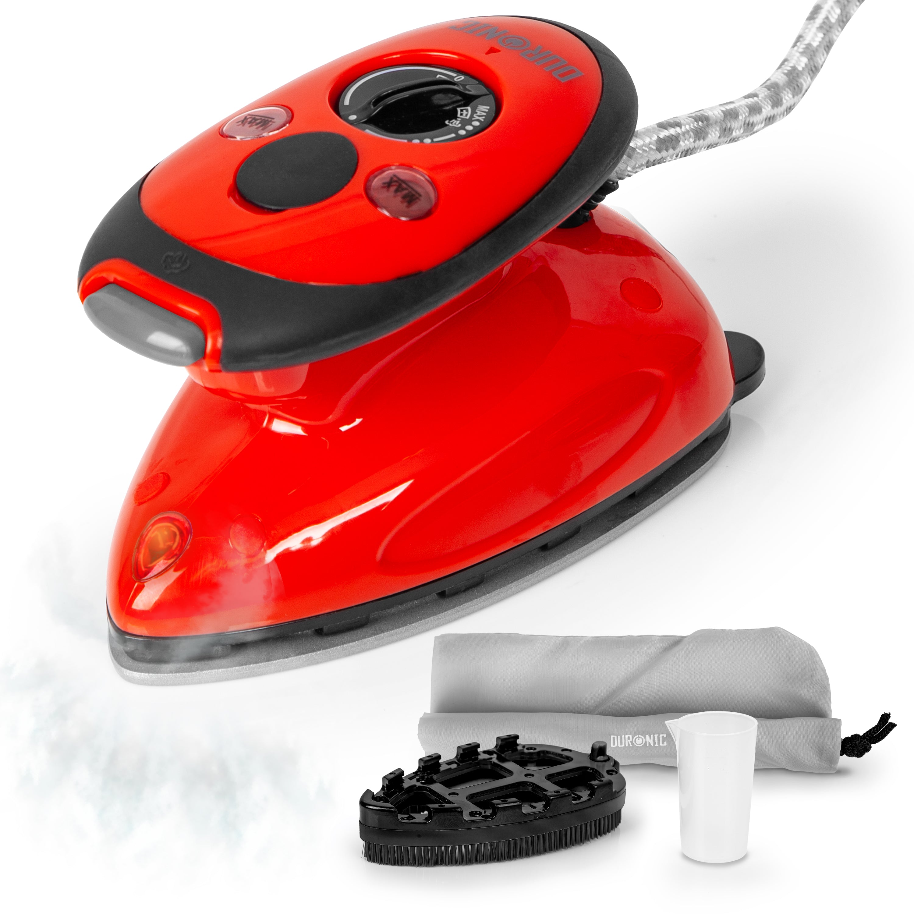 Duronic SI2 RD Mini Travel Iron & Steamer - 375W Compact Quilting Iron with 50ml Water Tank, Brush & Adjustable Heat Settings for Patchwork, Applique & Crafts - Perfect for Holidays, Business Trips & DIY Projects (Red)