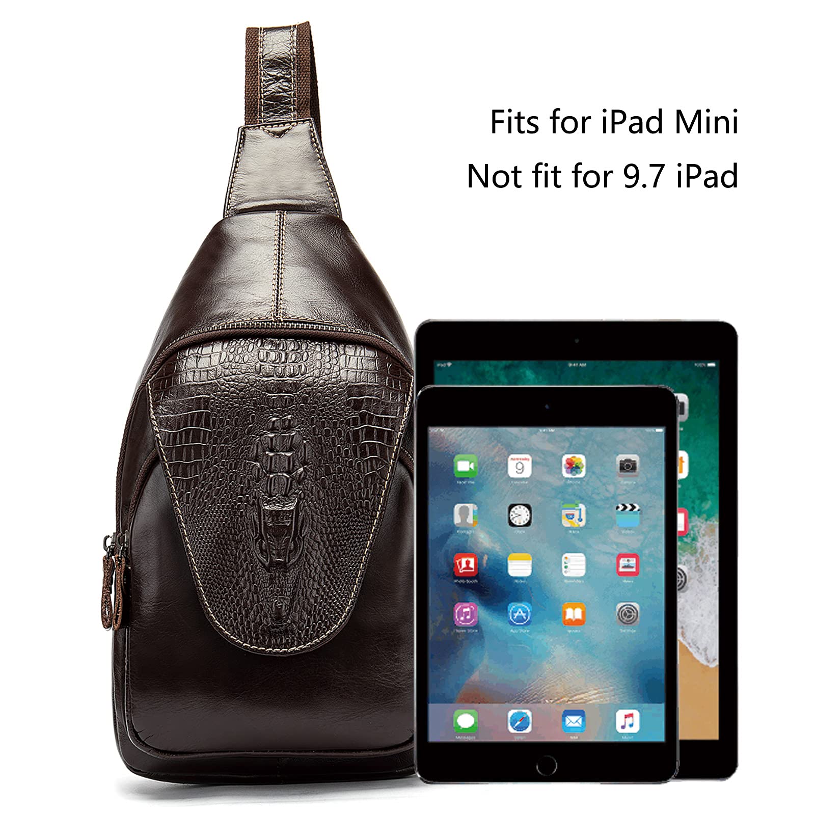 NIUCUNZH Handmade Genuine Leather Crossbody Bag - Crocodile Embossed Chest Shoulder Bag - Waterproof & Durable - Perfect for Travel, Shopping & Daily Use